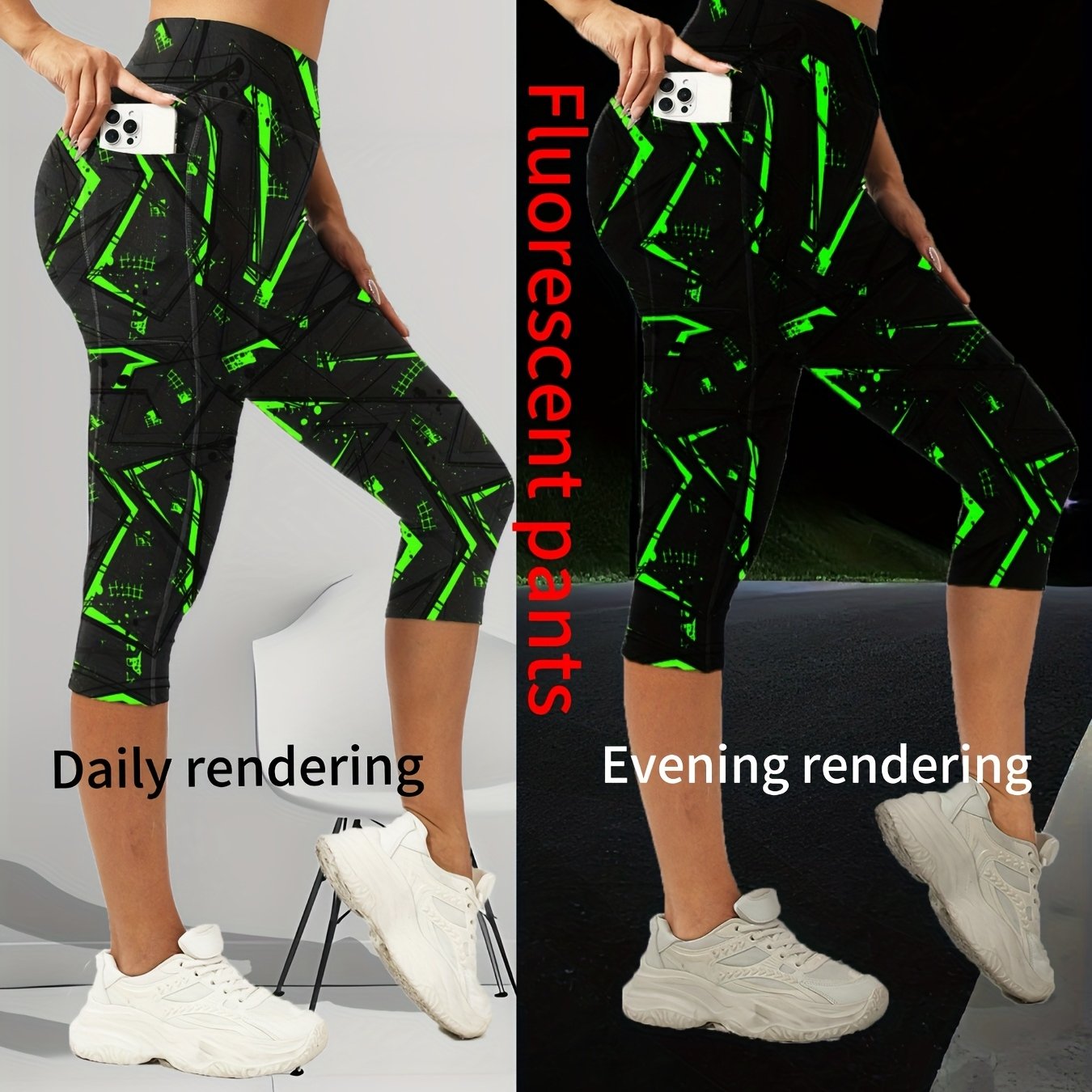 Image of Tie-dye Fluorescent Compression Yoga Pants, Glow In The Dark, High-waist High-stretch Breathable, Fitness Yoga Running Tight Leggings