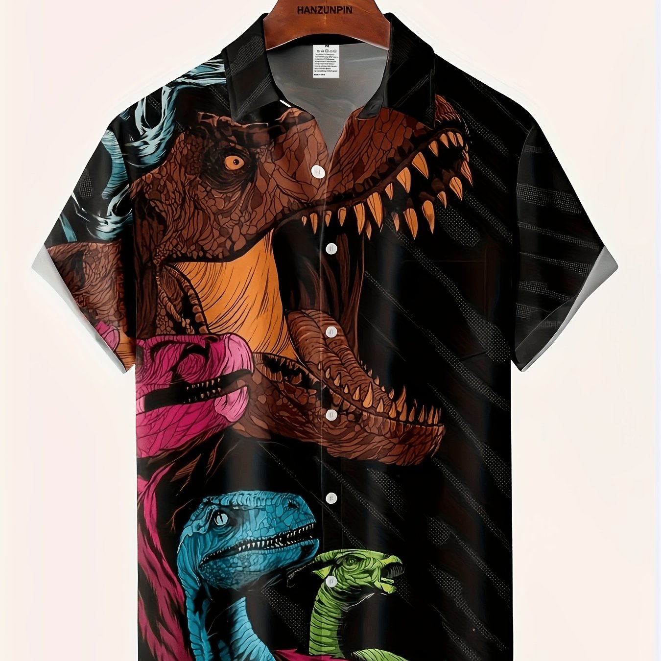 TEMU Men's Dinosaur 3d Printed Hawaiian Vacation Casual Shirt, Fashionable Lapel Casual Top, Middle East