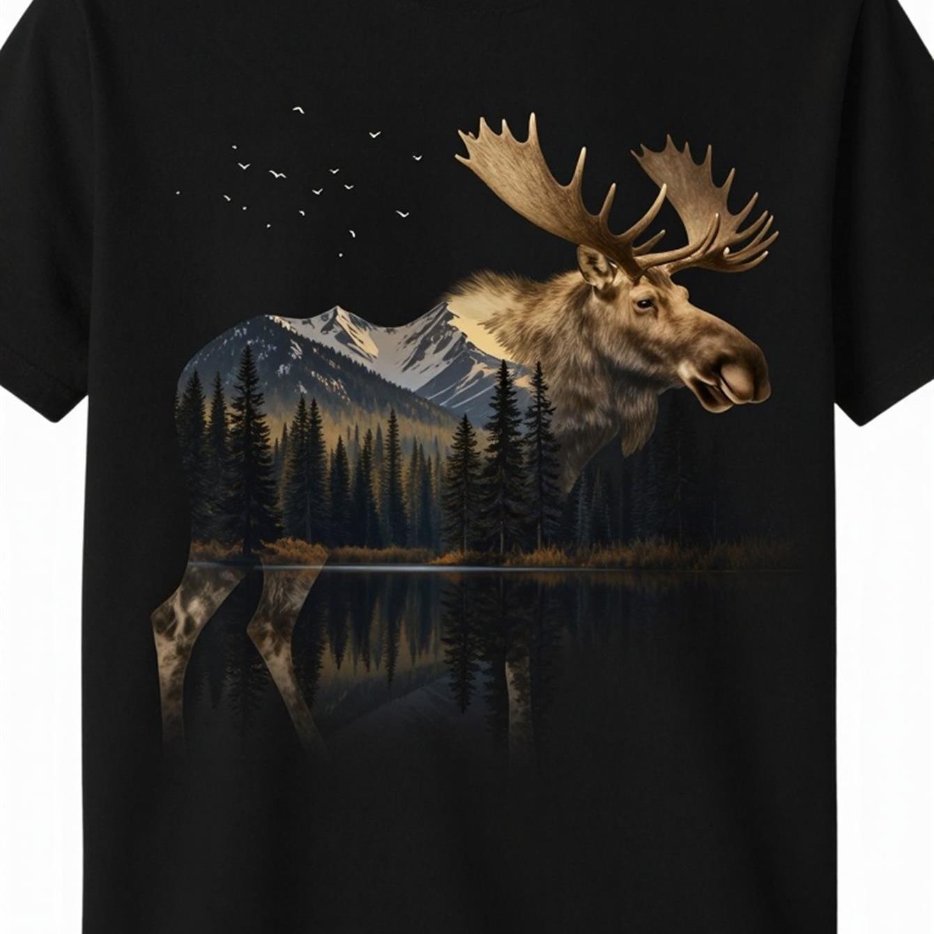 TEMU T-shirt pour Homme à Imprimé - T-shirt Imprimé sur le Thème de la Nature, Parfait pour de . Style Décontracté à Col Rond, Vêtement d'Extérieur