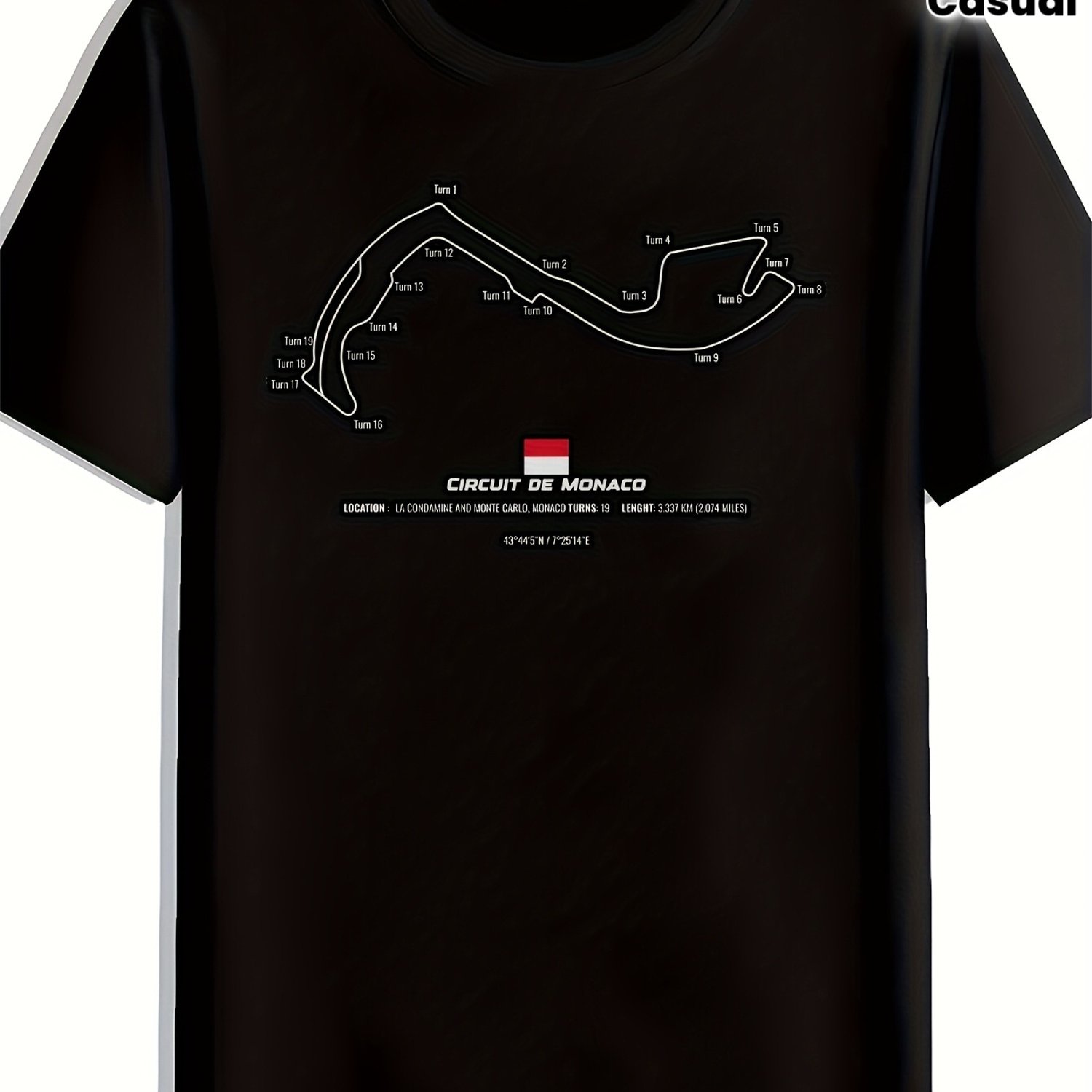 TEMU Men's Monaco Design T-shirt | Black With Red And White Racing Stripe Print, Smooth Texture Fabric, Loose-fitting Round-neck Casual T-shirt,