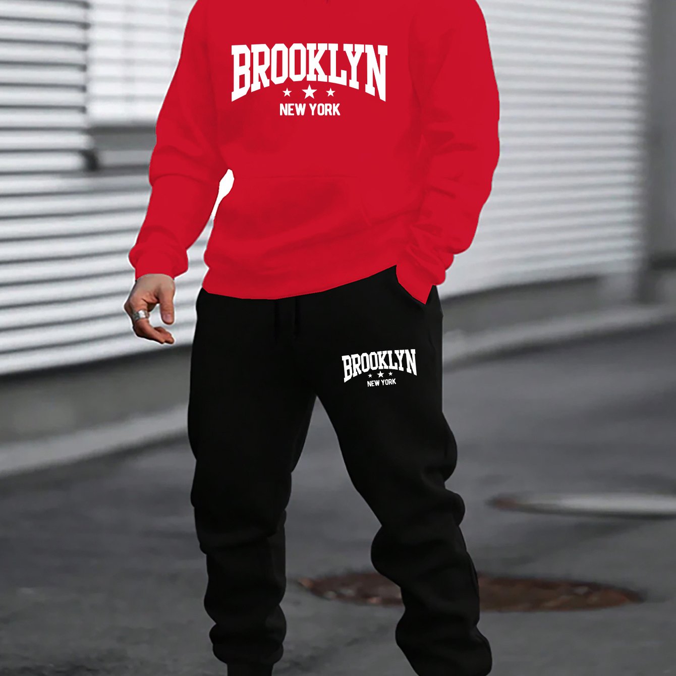 TEMU Trendy Printed Teenager Autumn And Winter Fleece Hooded Sweatshirt And Sweatpants Set