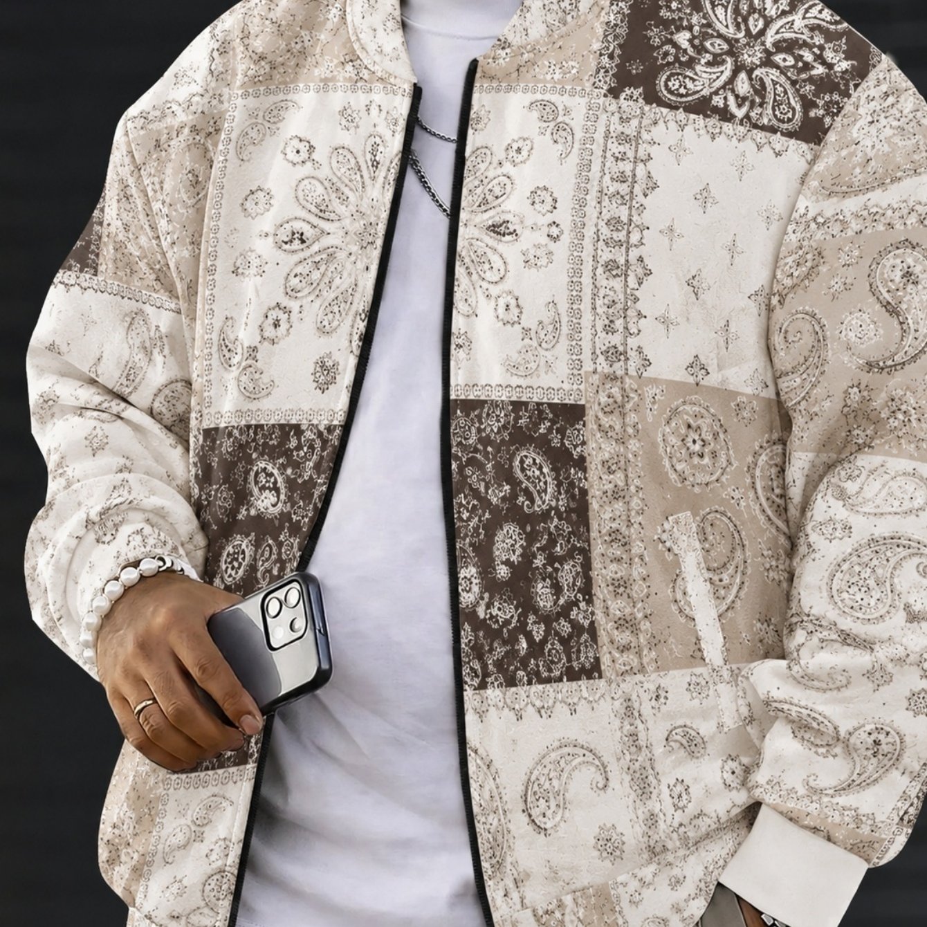 Men's Vintage Paisley Printed Jacket Casual Stand Collar Zip Up Coat Loose Fit Spring Autumn Wear Resistant Outerwear Suitable For Daily Outdoor Travel Sports Fitness Date Outfits Pe