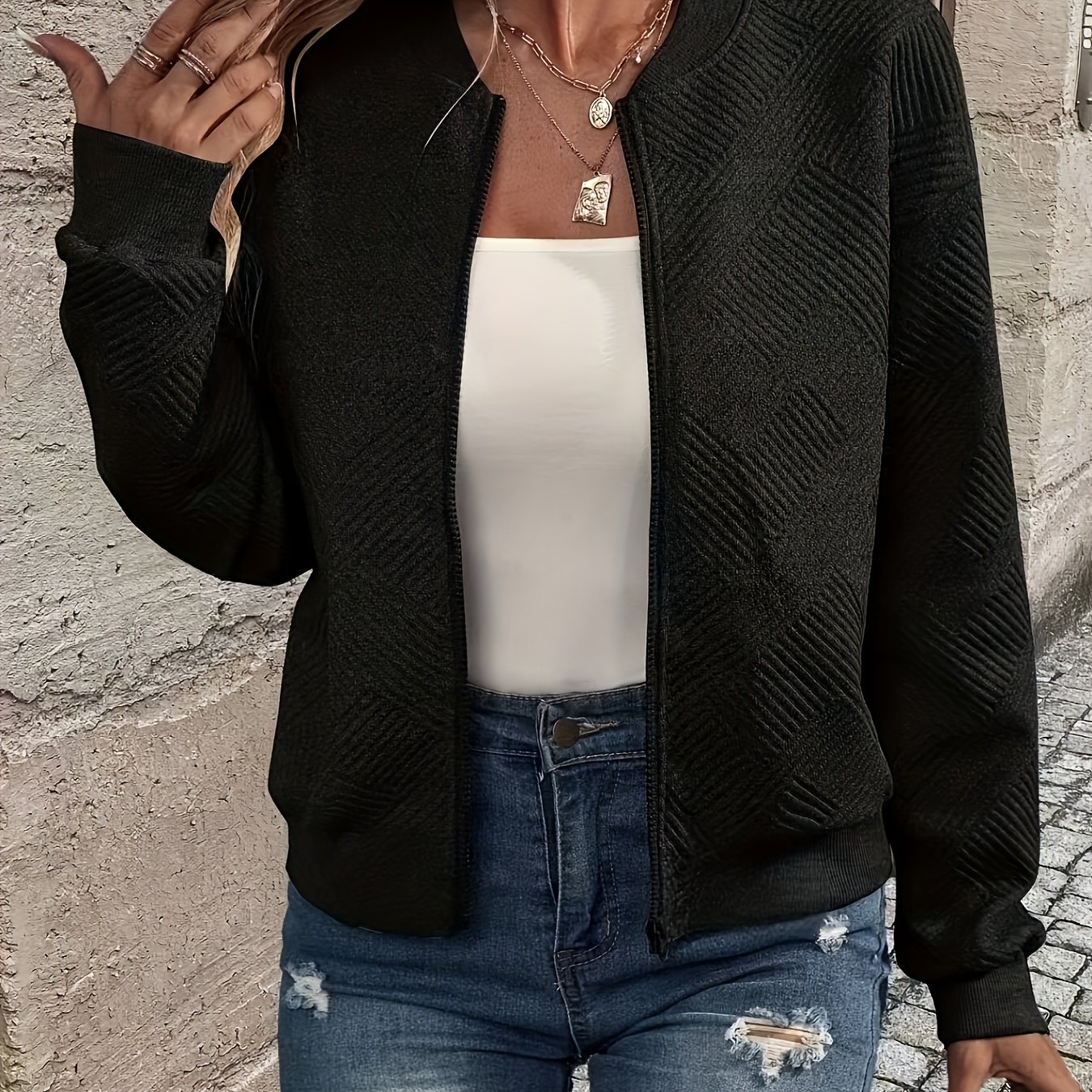 TEMU Women's Casual Wafer Chain Sweater Jacket