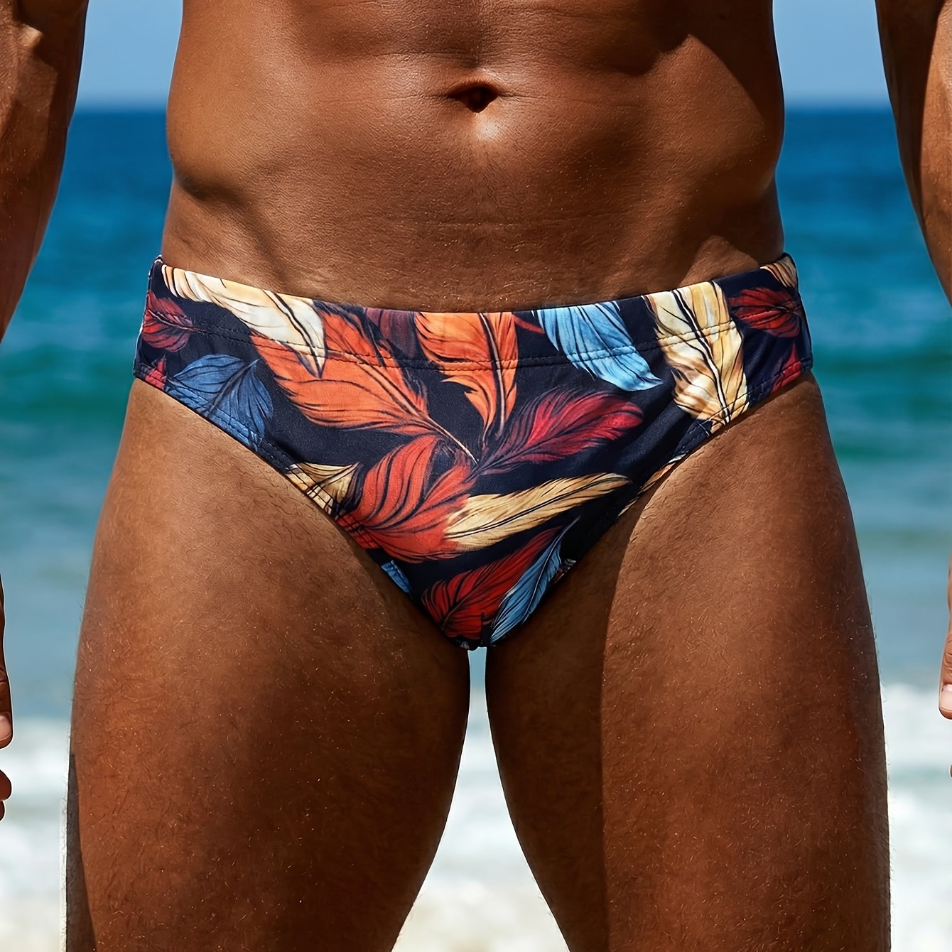 E-shop Lebendige Tropische Federdruck Herren Badehose - Schnelltrocknend, Atmungsaktiv, Strand Pool Mode Casual Schwimmhose
