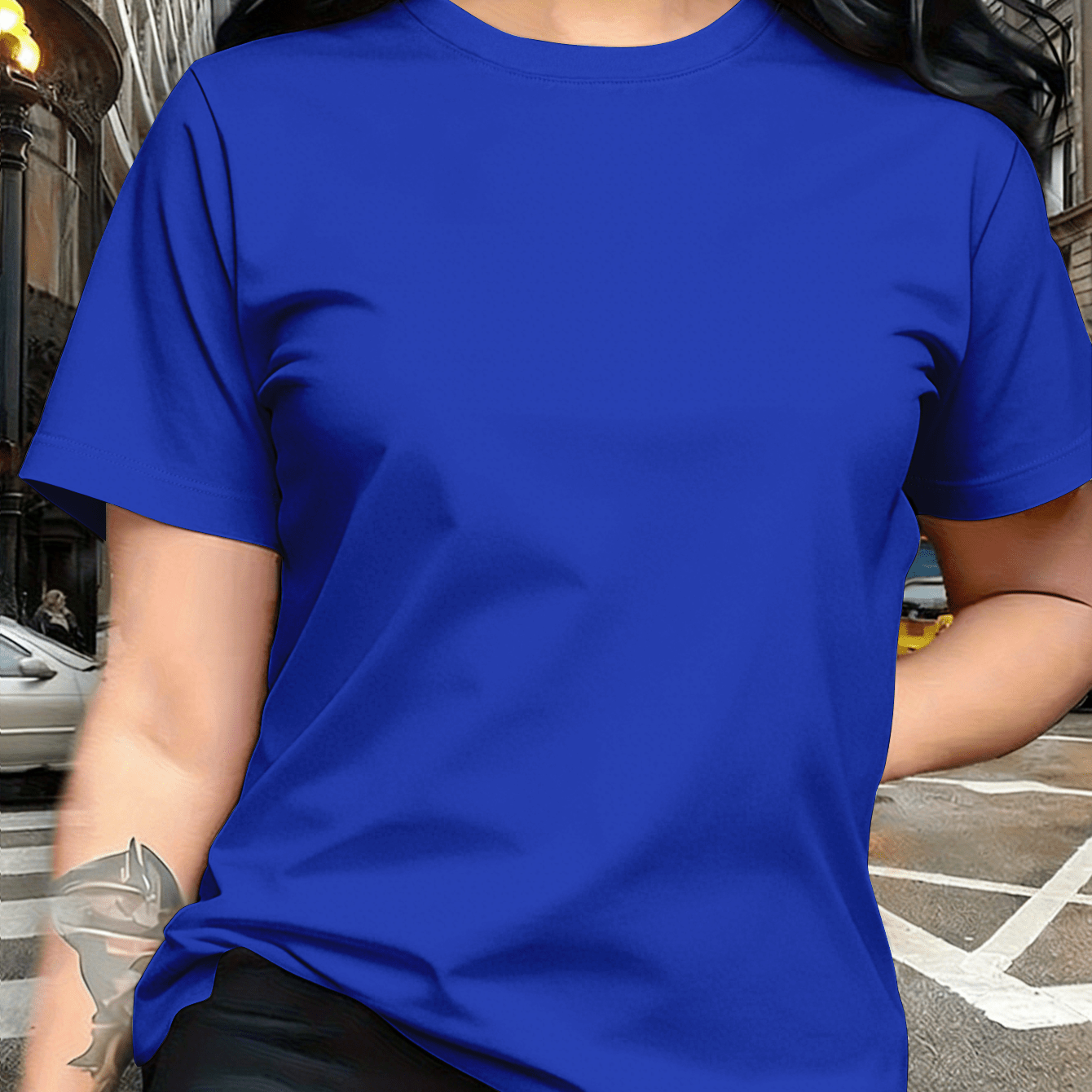 TEMU Plus Size - Plus Size - Solid Color T-shirt Size Women, Summer Easy Round Neck Top, And Versatile Short Sleeve T-shirt, Durable And Machine