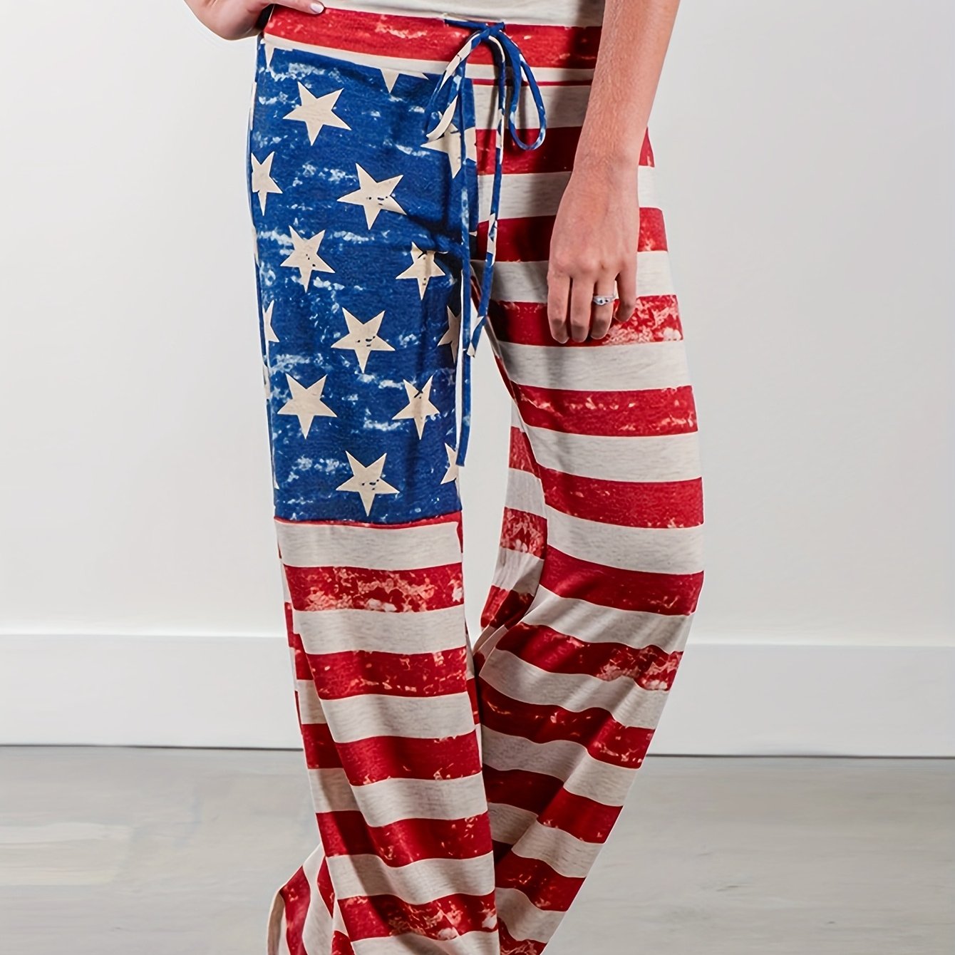 Casual Wide-leg Pants With A Fashionable American Flag Print