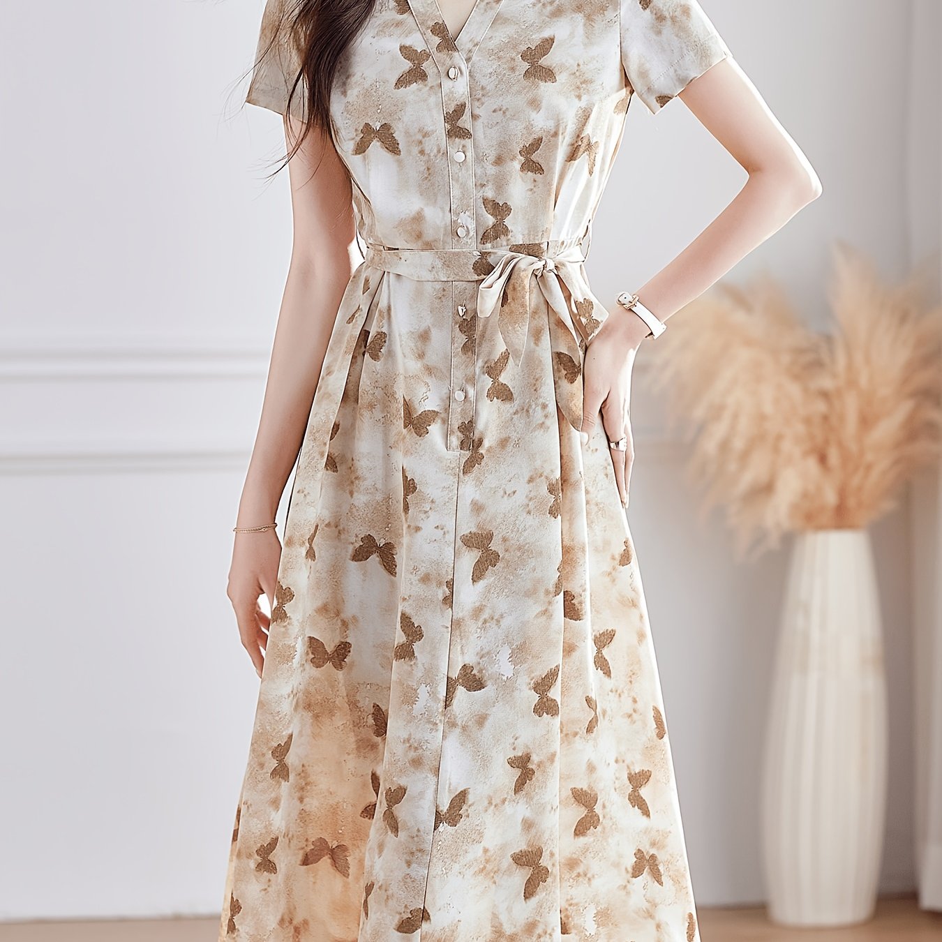 TEMU Summer Women's Print Dress, Exuding With And Short-sleeve Design