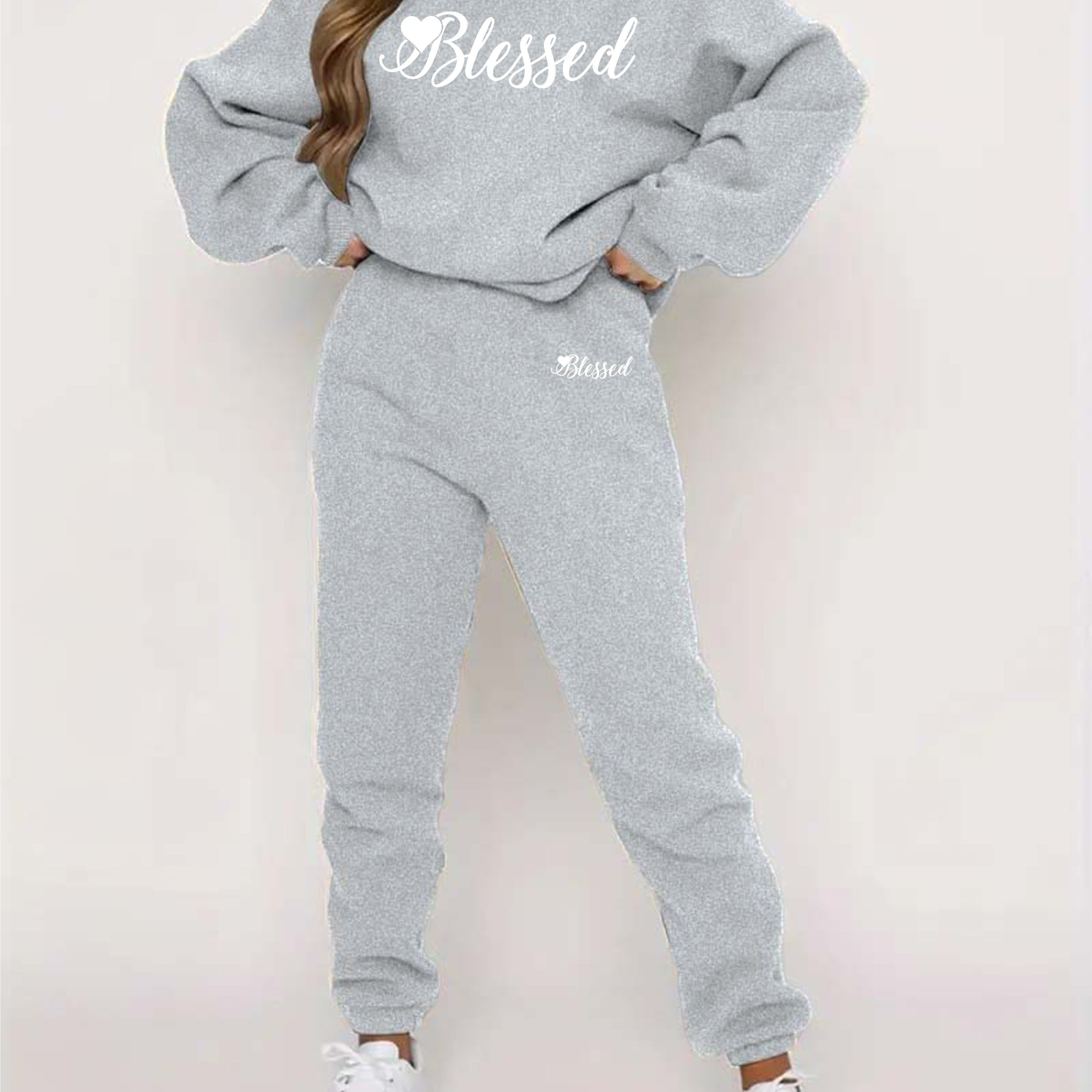 Conjunto Térmico De * Piezas Con Estampado Blessed, Conjunto Informal De  Sudadera De Manga Larga Y Pantalón De Chándal, Ropa De Mujer