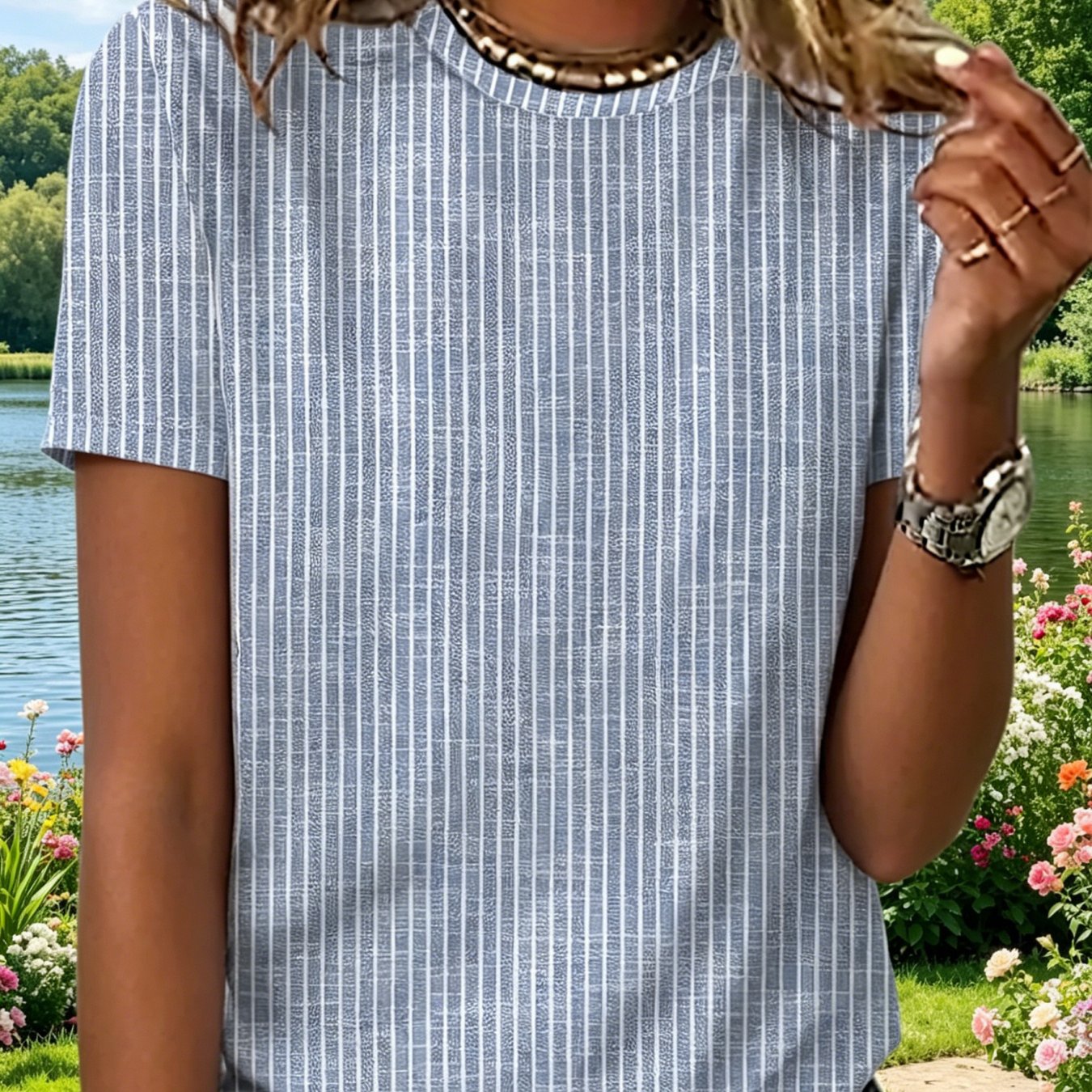 TEMU New Summer Style, Women's Round-neck Printed T-shirt, Casual And Versatile Short-sleeve Top, Skin-friendly And Breathable Fabric, Suitable For