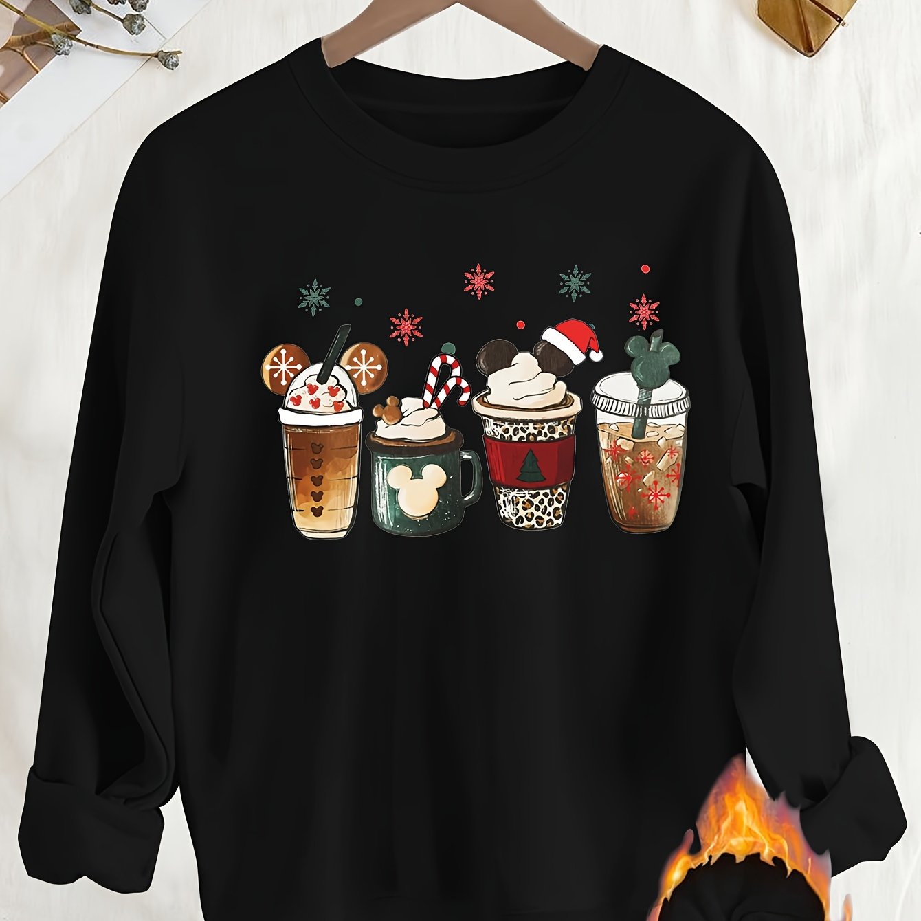 TEMU Drink Print Sweatshirt, Crew Neck Casual Sweatshirt For Winter & Fall, Women's Clothing