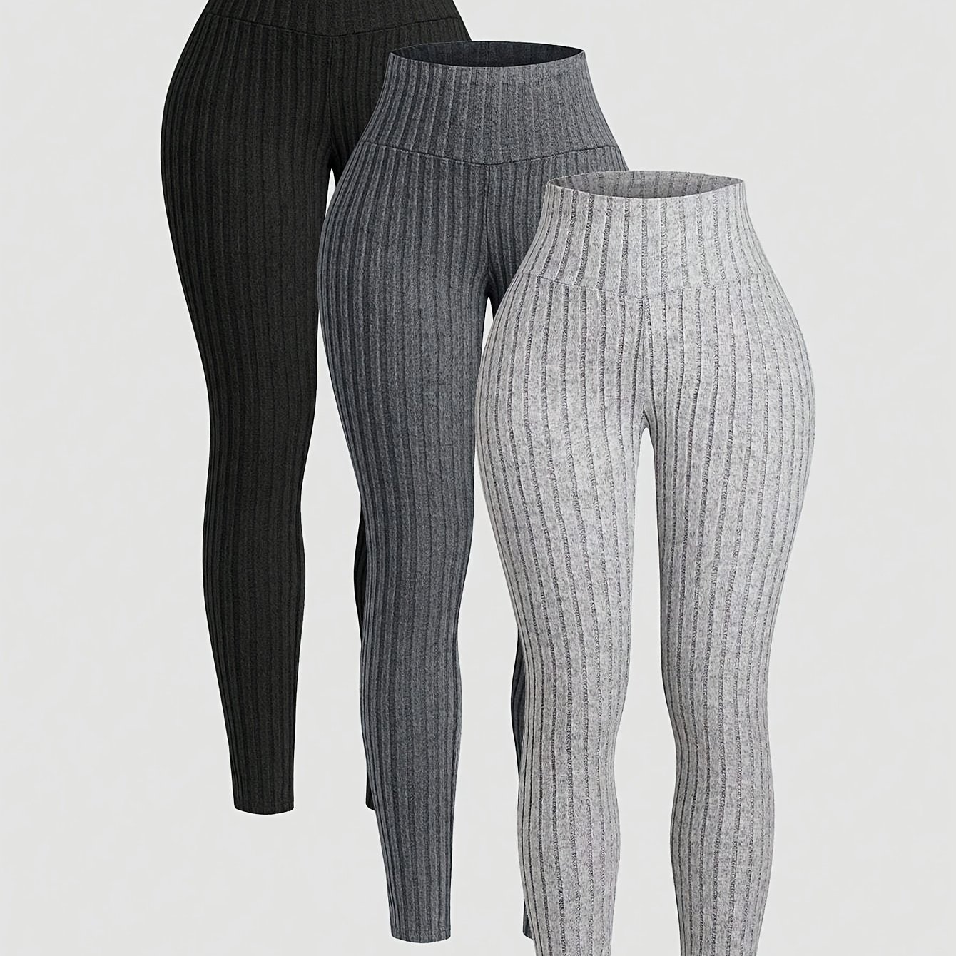 Image of 3pcsss Set Of Women' Ribbed Leggings, Yoga, Running Athletic 3pcsss Set Women's Casual Leggings 3pcsss Set Tights