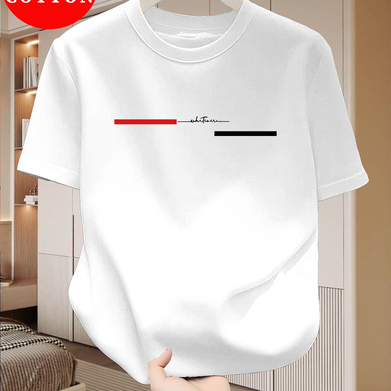 Men's 100% T-shirt, A Trendy , Round-neck Breathable Tee, A Summer Essential For Men