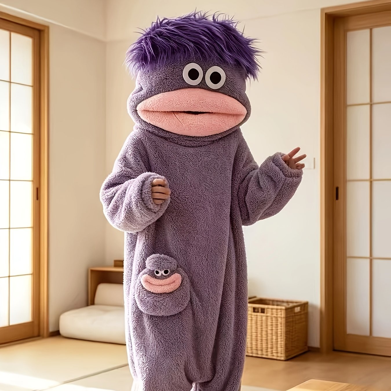 TEMU 2026 Autumn/winter New Arrival Funny Monster Women's Onesie Pajamas With 3d , Thickened Coral Cartoon Doll Nightgown For Autumn/winter