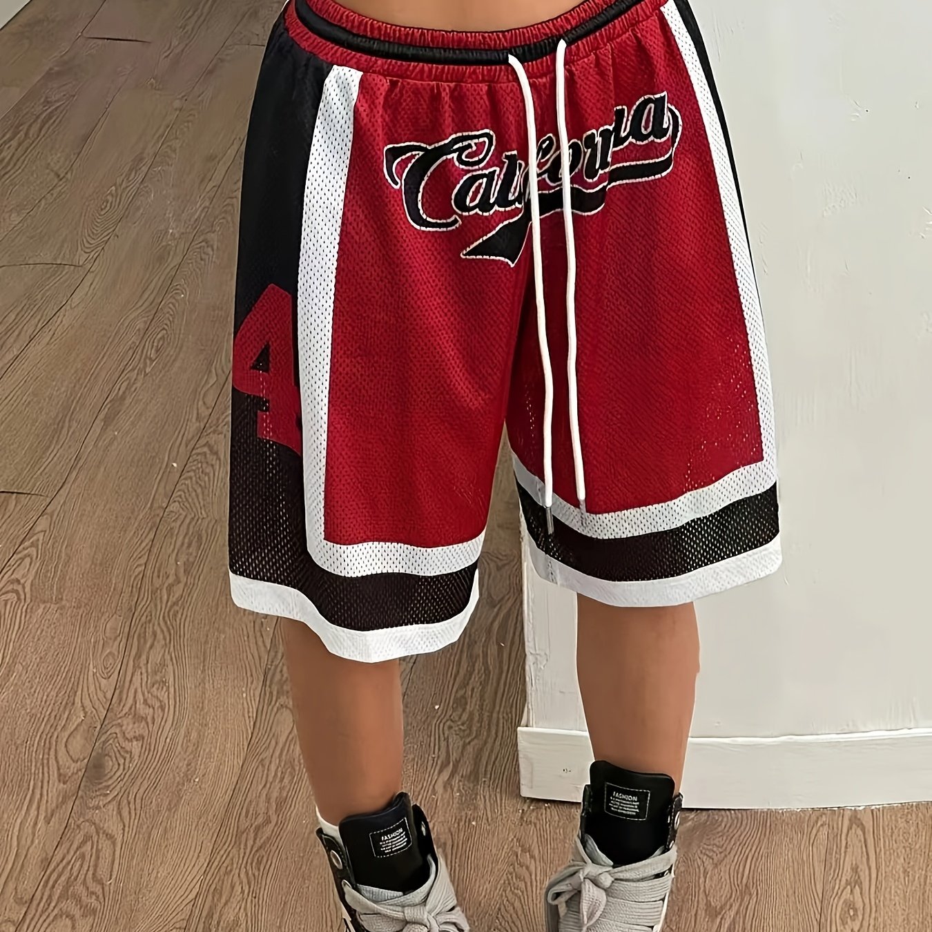 TEMU Women's Summer Streetwear Game Day Sportswear Carnival Pattern Breathable Mesh Shorts