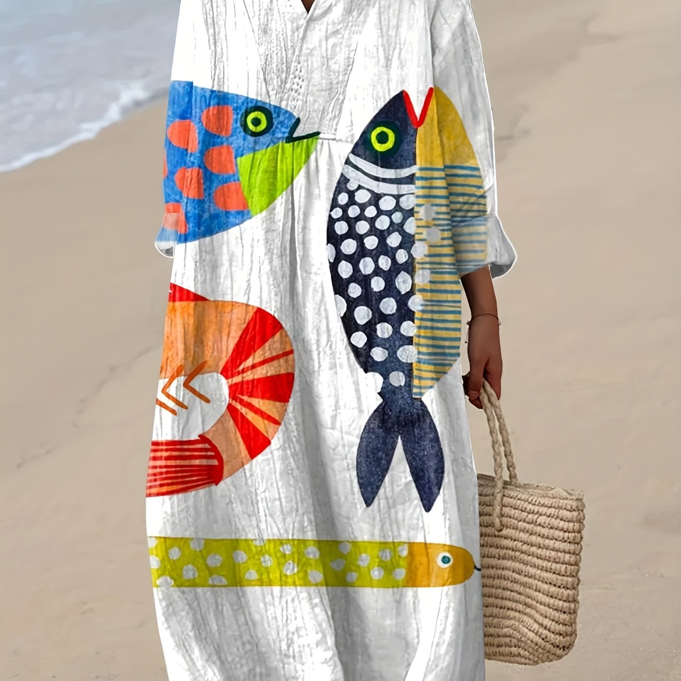 Plus Size - Large Size 2d Flat Print Dress, Women's Dress, Casual Dress, Elegant Skirt, Suitable For Spring, Autumn, And Winter Leisure, , Vacation, Holiday Gifts, For Summer Beach Vacation