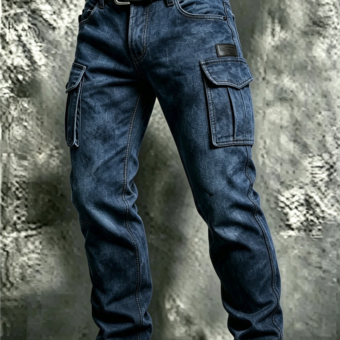 TEMU Tenues Pantalon décontracté style cargo bleu marine multi-poches - Vêtement d'extérieur toutes pour les quotidiens, Pantalon à jambe droite avec