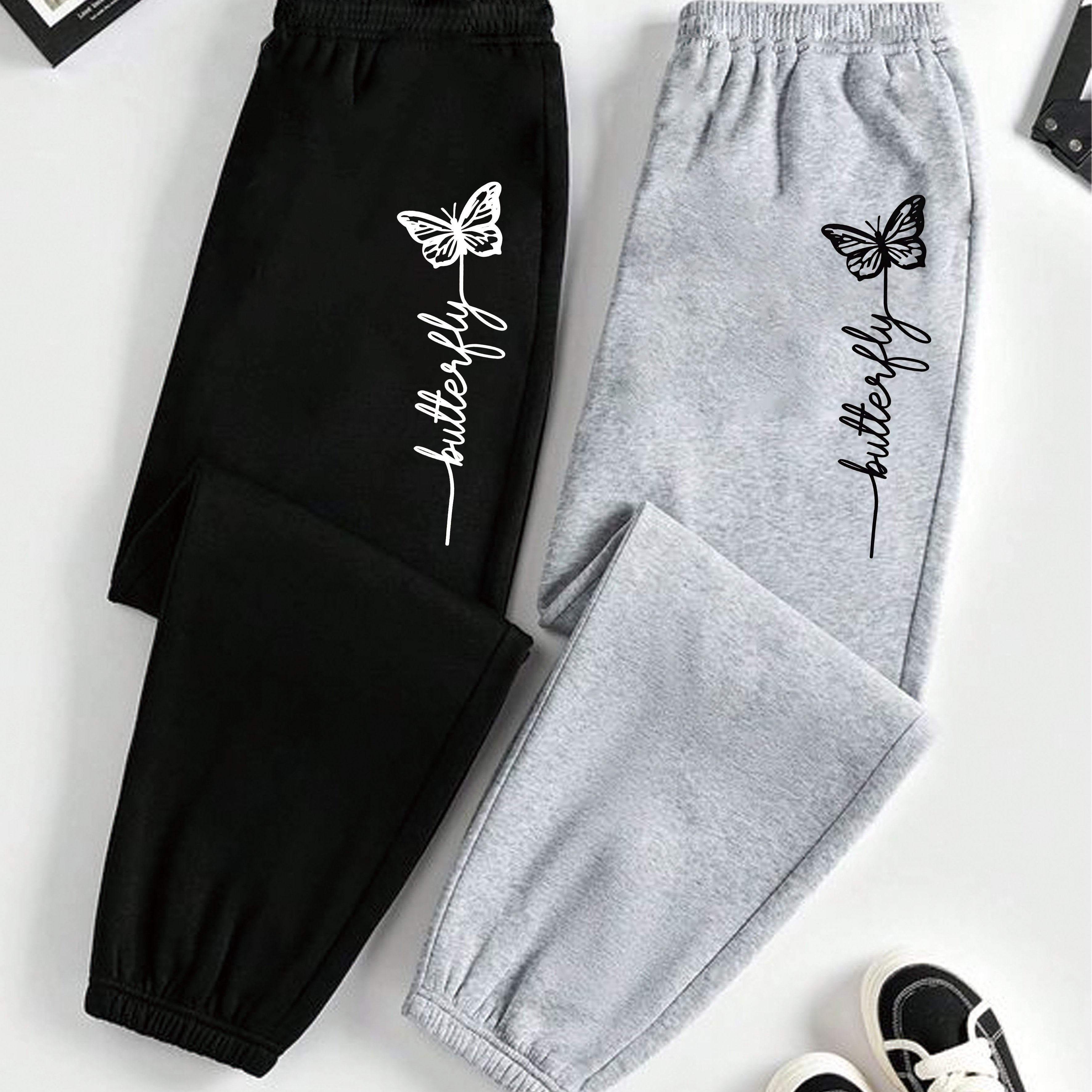 TEMU English Precision Pattern Print, Easy Comfortable Multi-functional Elastic Waist Pants, Ankle-cinching Long Trousers, Outdoor Casual Pants, 2pcs