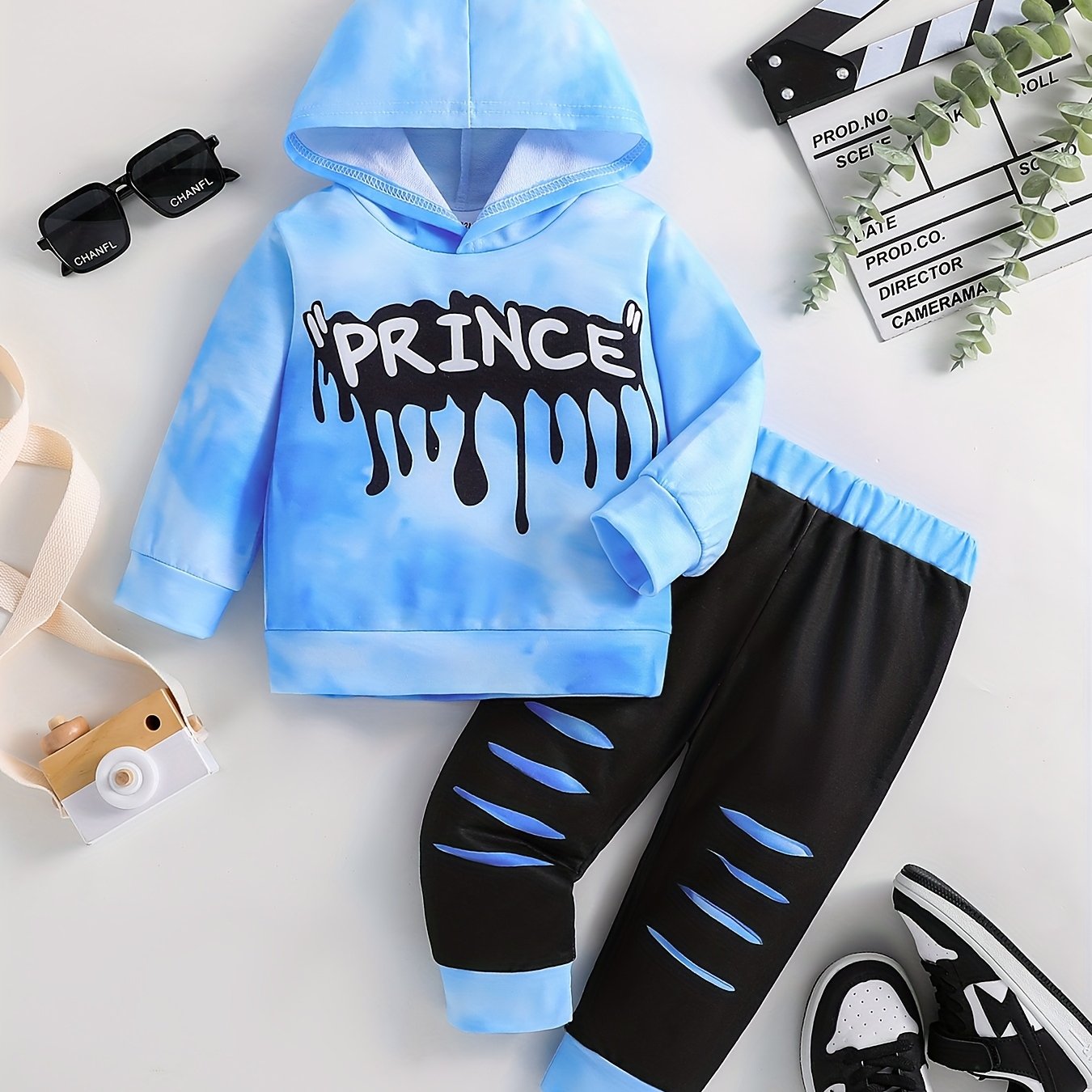 Long Sleeve Long Pants Letter Print Hooded Sweatshirt Set, For Outdoor