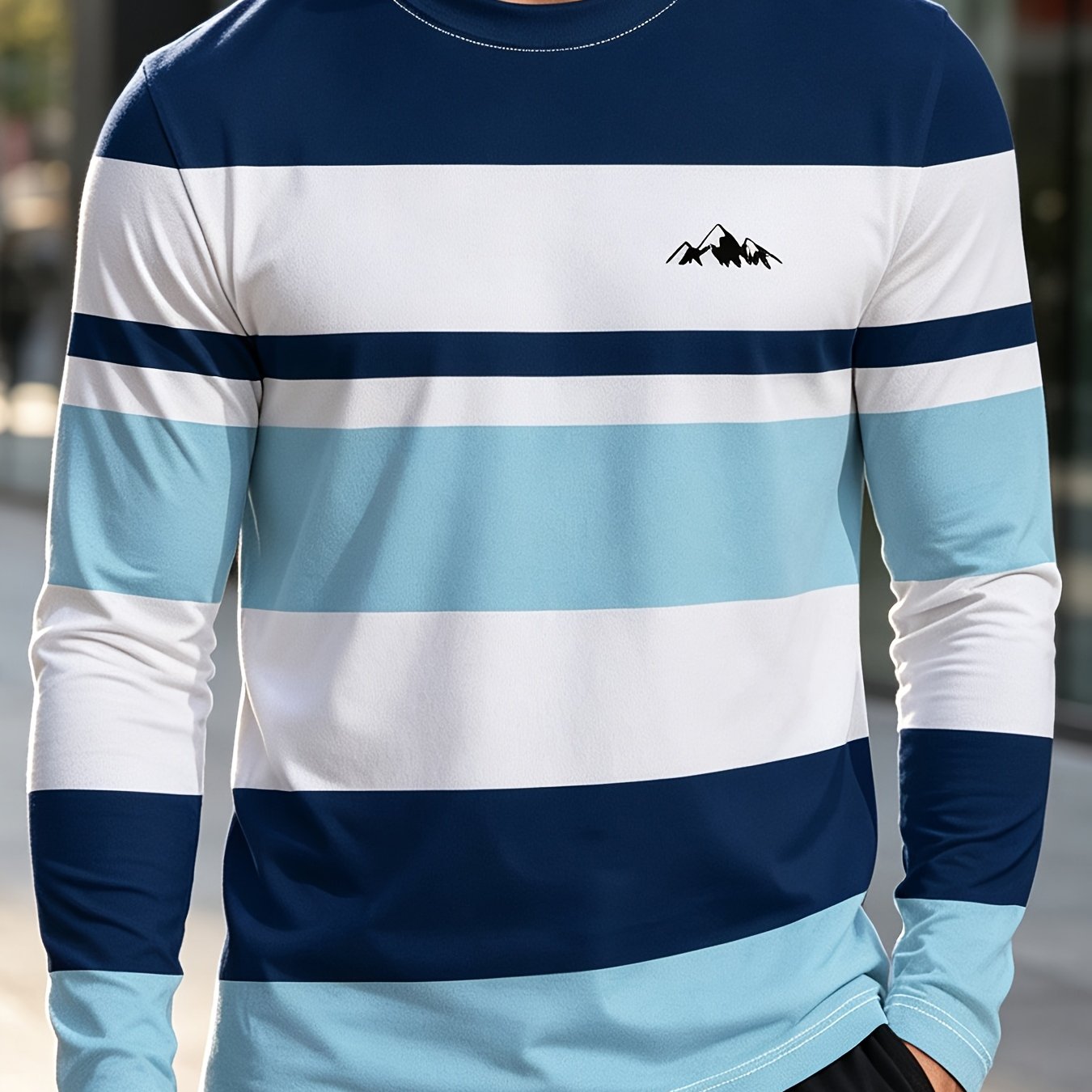 TEMU T-shirt respirant à manches longues pour homme - Col rond décontracté à rayures et adapté pour l'été, tenue printemps/été, chemises à coupe