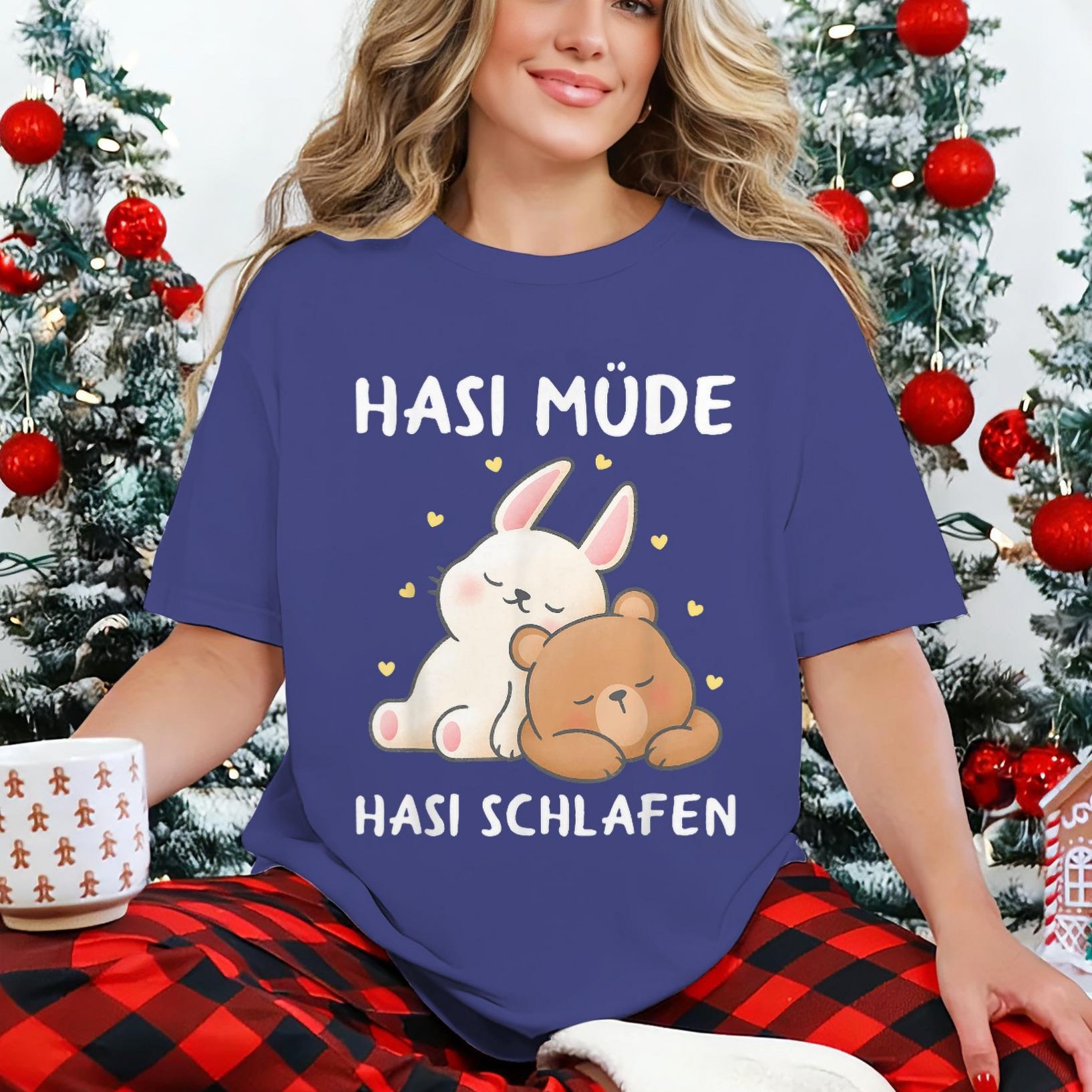 Image of Hasi Mude Hasi Sleeping Rabbit Bear Sleep Tee, Black Tee, 180g