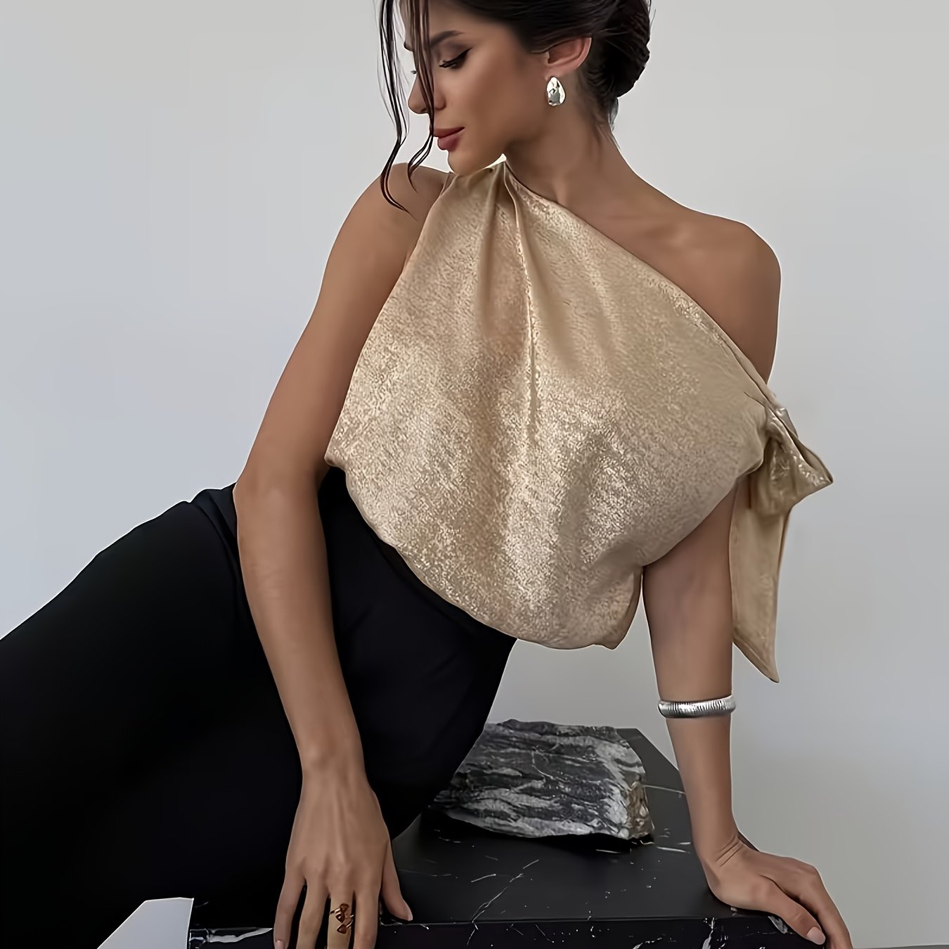 TEMU Spring Summer Women's Asymmetrical Off-shoulder Sleeveless Loose Top