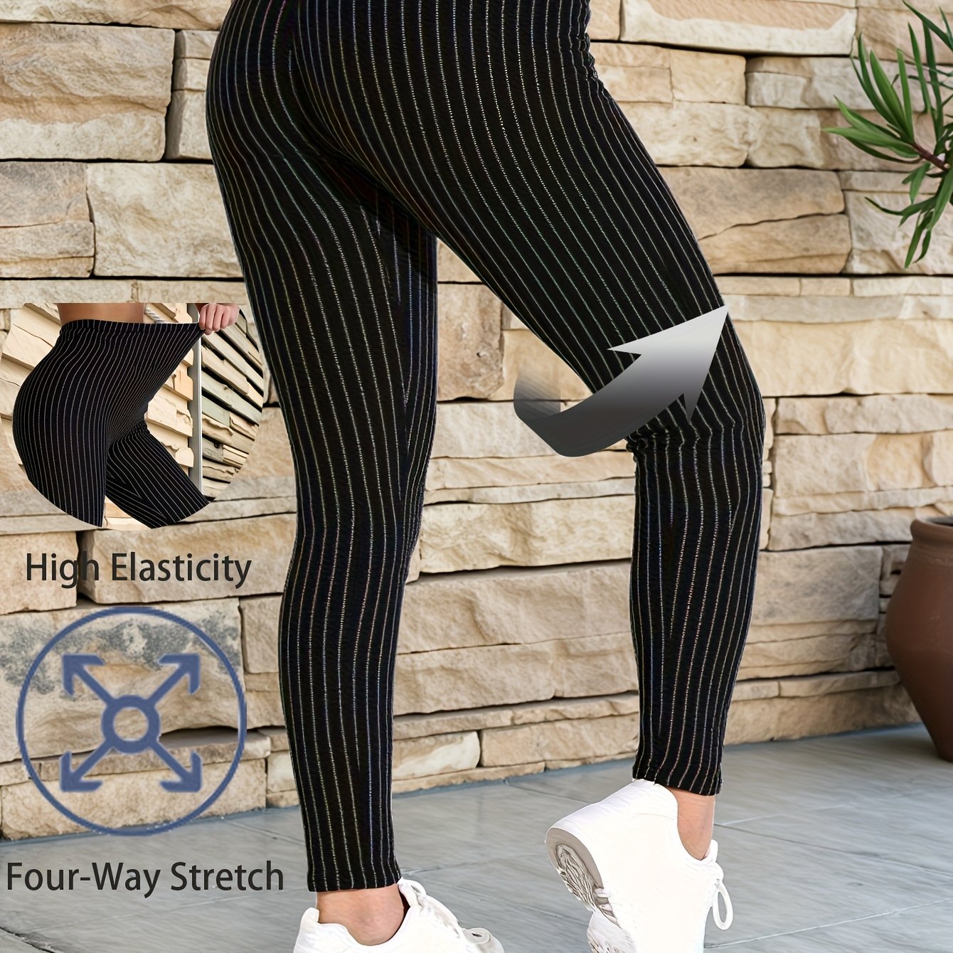 Women's Fashion Elegant Large Size Leggings Black Casual Plus Size Yoga Trousers Comfortable Fabric Fitness Training Pants
