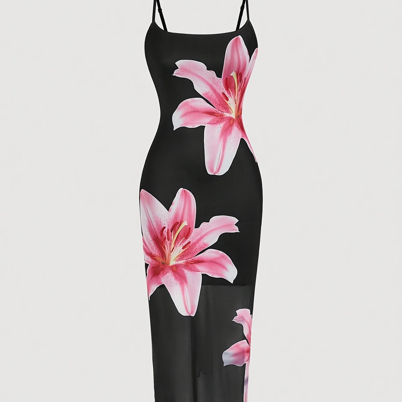 TEMU Elegant Floral Print Sundress, Dress, Autumn Dress, New Year's Eve Dress, Thanksgiving Women's Dress, Party Women's Dress, Holiday Party Women's