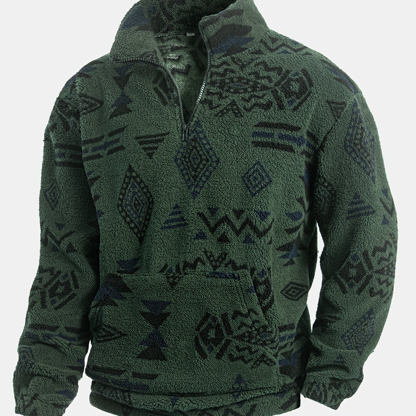 TEMU Plush Ethnic Mock Neck Zipper Pullover Sweatshirt