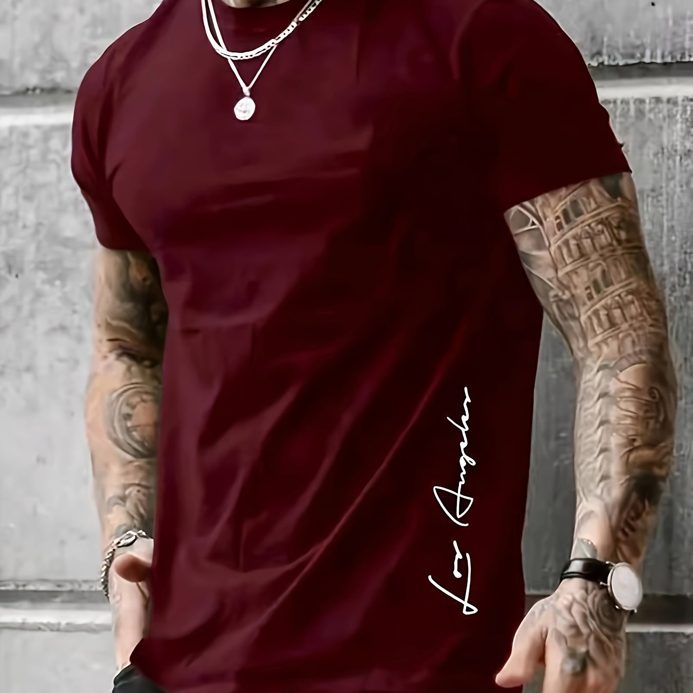 TEMU Men's Casual Athletic T-shirt With - Breathable Polyester Blend, Crew Neck, Short Sleeve - Summer & Outdoor Activities