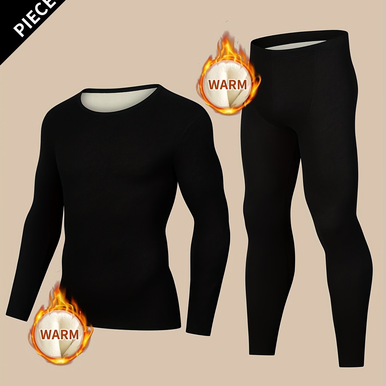 TEMU Men's Fashion Warm Underwear Set Autumn Winter Autumn Trousers Thermal Pants Adult Teenager Round Neck Underwear Set