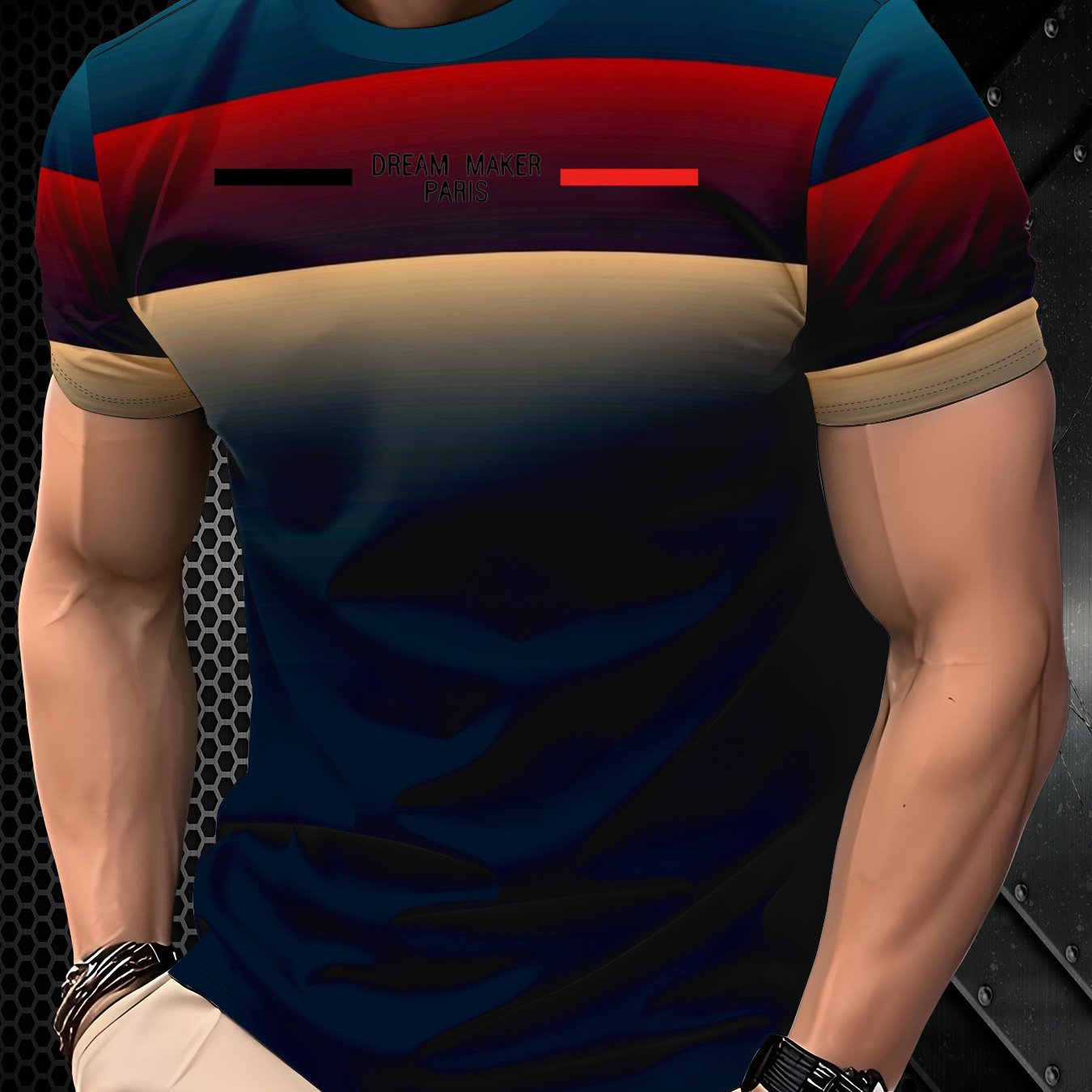 TEMU Men's Round Neck 3d Pattern Men's T-shirt, Athletic Design, Breathable Fabric, Print T-shirt, Adult Clothing, Fashionable Trendy, Cool,