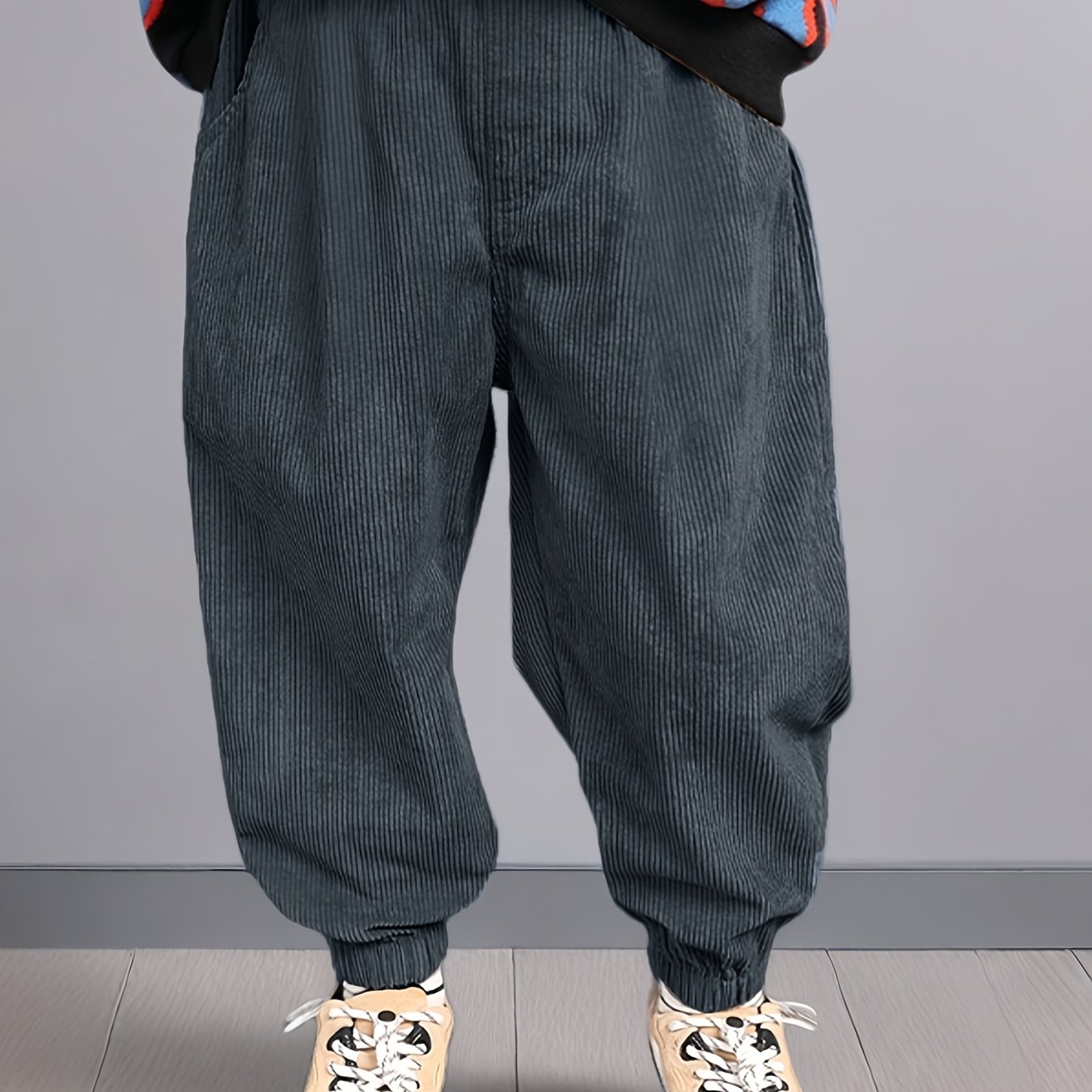 Image of Corduroy Leg Tied Pants Are Fashionable, Stylish, Casual, Versatile, Spring And Autumn Season New Styles, Boys' Solid Color Trousers, For Outdoor