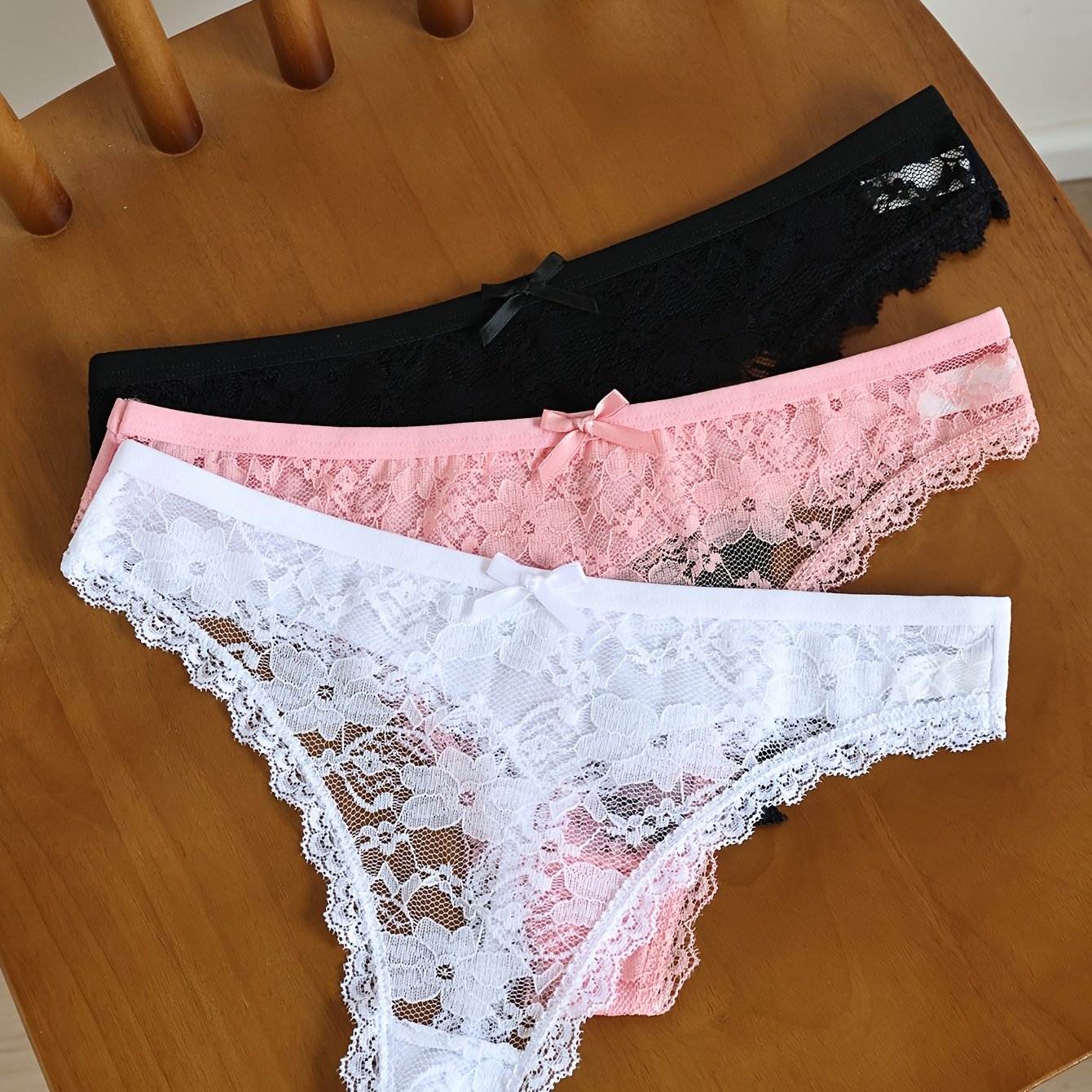 TEMU Lot de 3 (Pack de 3) Culottes String Coutures à Taille Basse pour Femme - Nœud Uni, Convient pour un et les Occasions Spéciales, Culottes