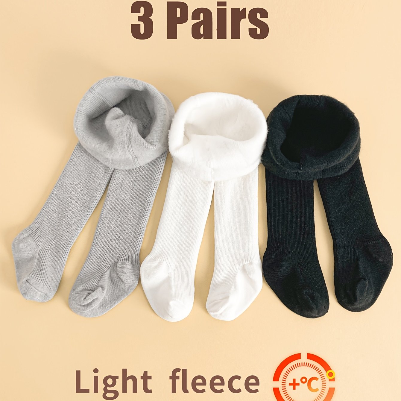 Image of 3 Pairs Baby Toddler Leggings, Warm Fleece-lined Tights For Girls - Plain/striped, Great For Cold Weather Outfits. English Washing Labels Are On The Outer Packaging, Autumn Essentials
