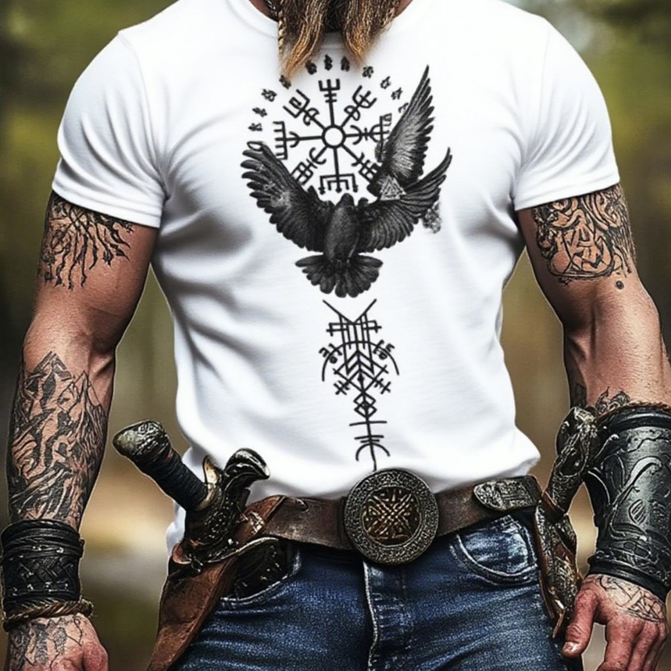 Image of Men's Nordic T-shirt Lightweight Breathable Big Tall Sizes Everyday Casual Themed Events Washable Round Neck Fast Use Summer Outfit Statement Design Top Streetwear Lovers
