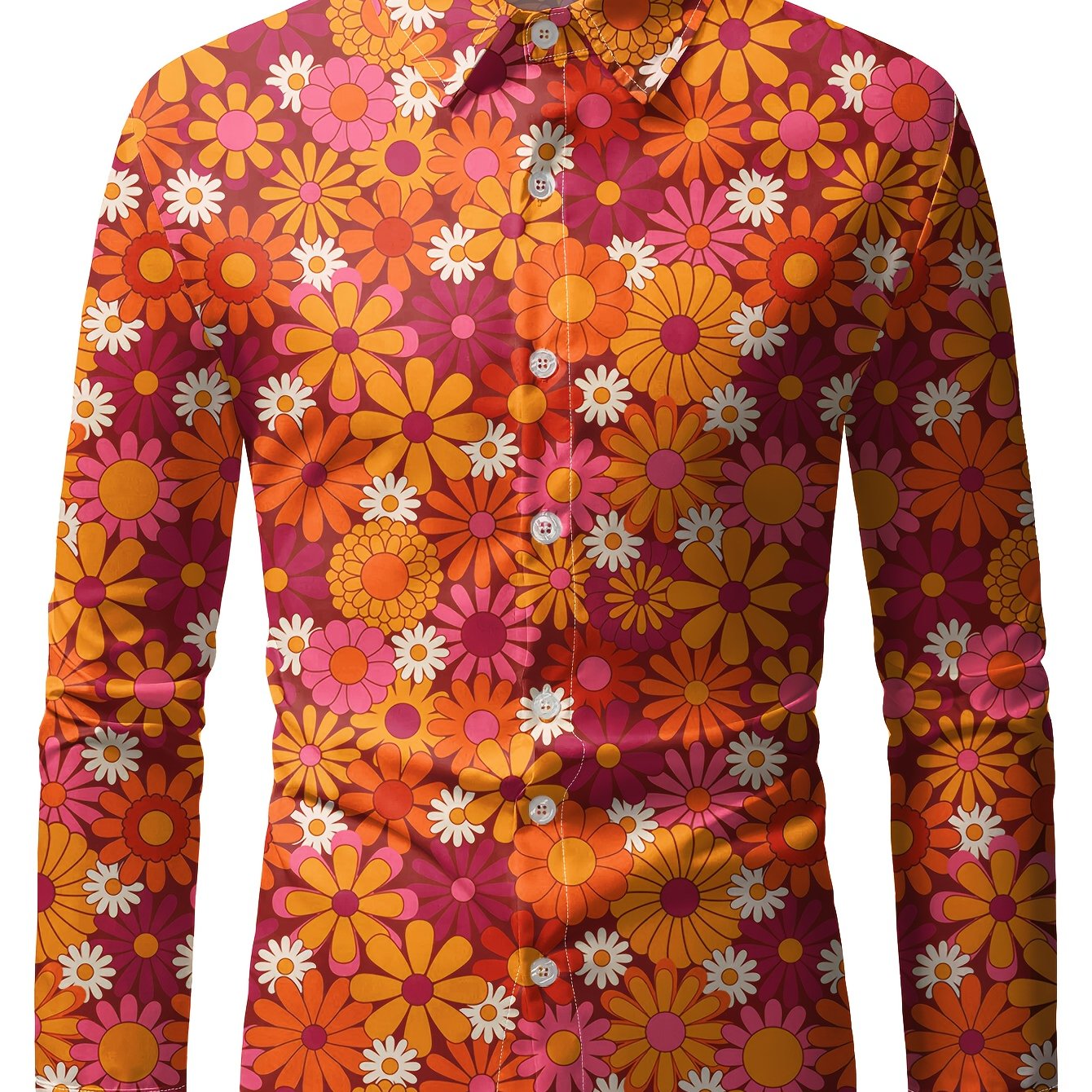 TEMU Camicia a Maniche Lunghe Anni '70 Stile Disco Retro Hippie con Fiori - Design Bohemien, 3D Taglio Regolare per Serate Casuale Halloween Festival