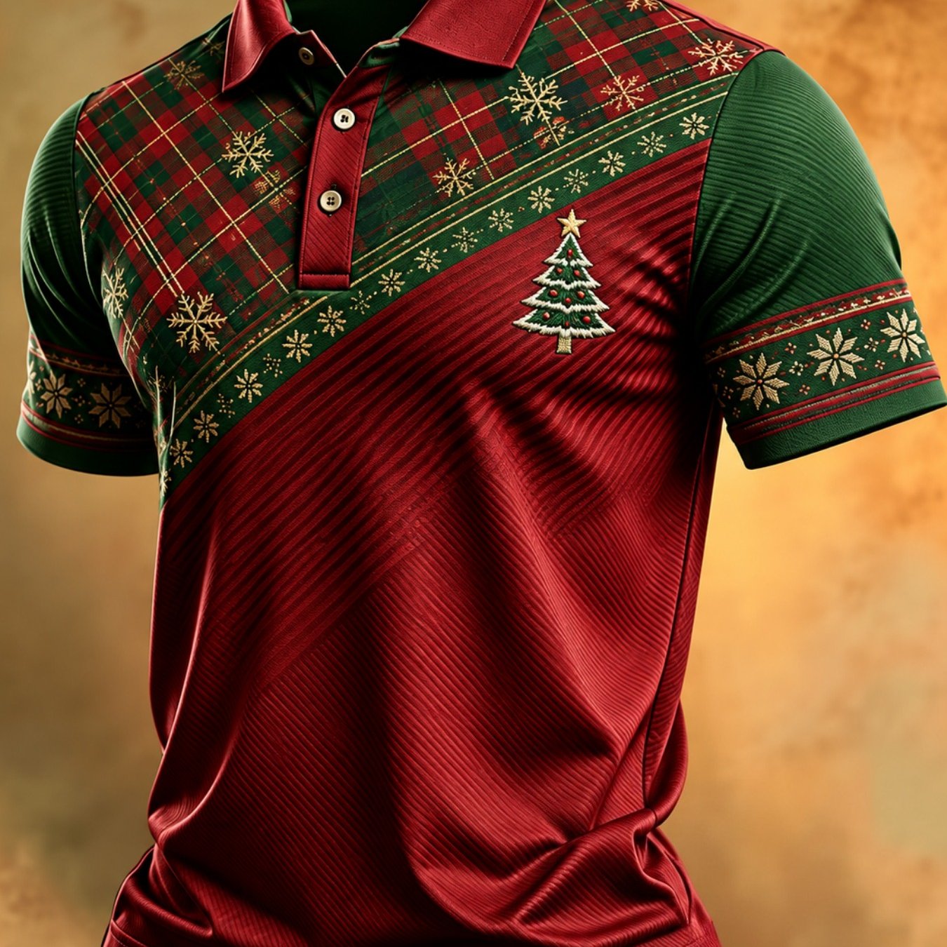 TEMU Men's Shirt, Tartan Snowflake & Christmas Tree Holiday Graphic, Green Short Sleeve Collared Casual Golf Top For, Mens Gifts Ideas