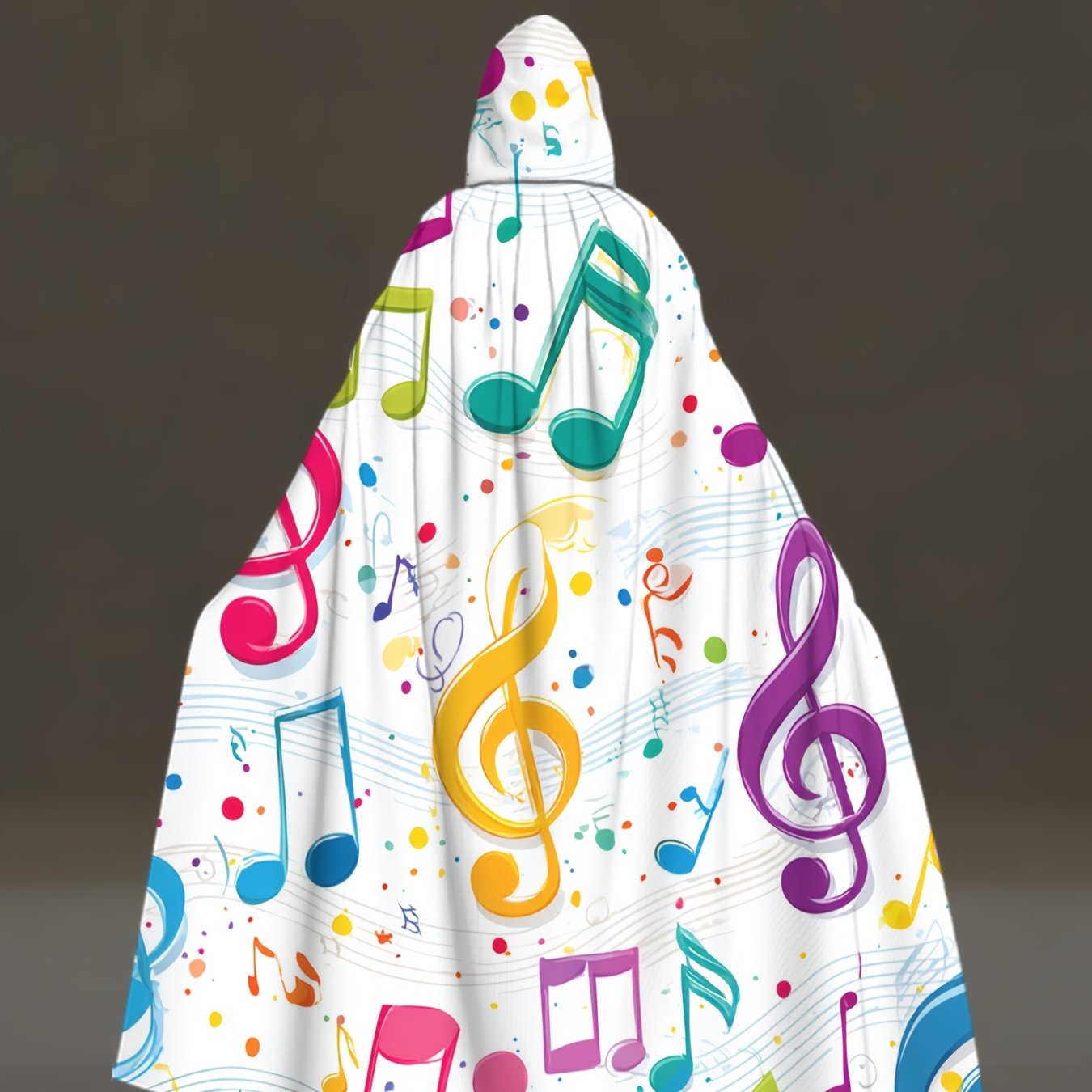 TEMU 1pc 2d Flat Colorful Musical Notes Pattern Hooded Cape | Fabric, Wear, Ideal For Cosplay, Themed Events, Halloween, Carnival Parties
