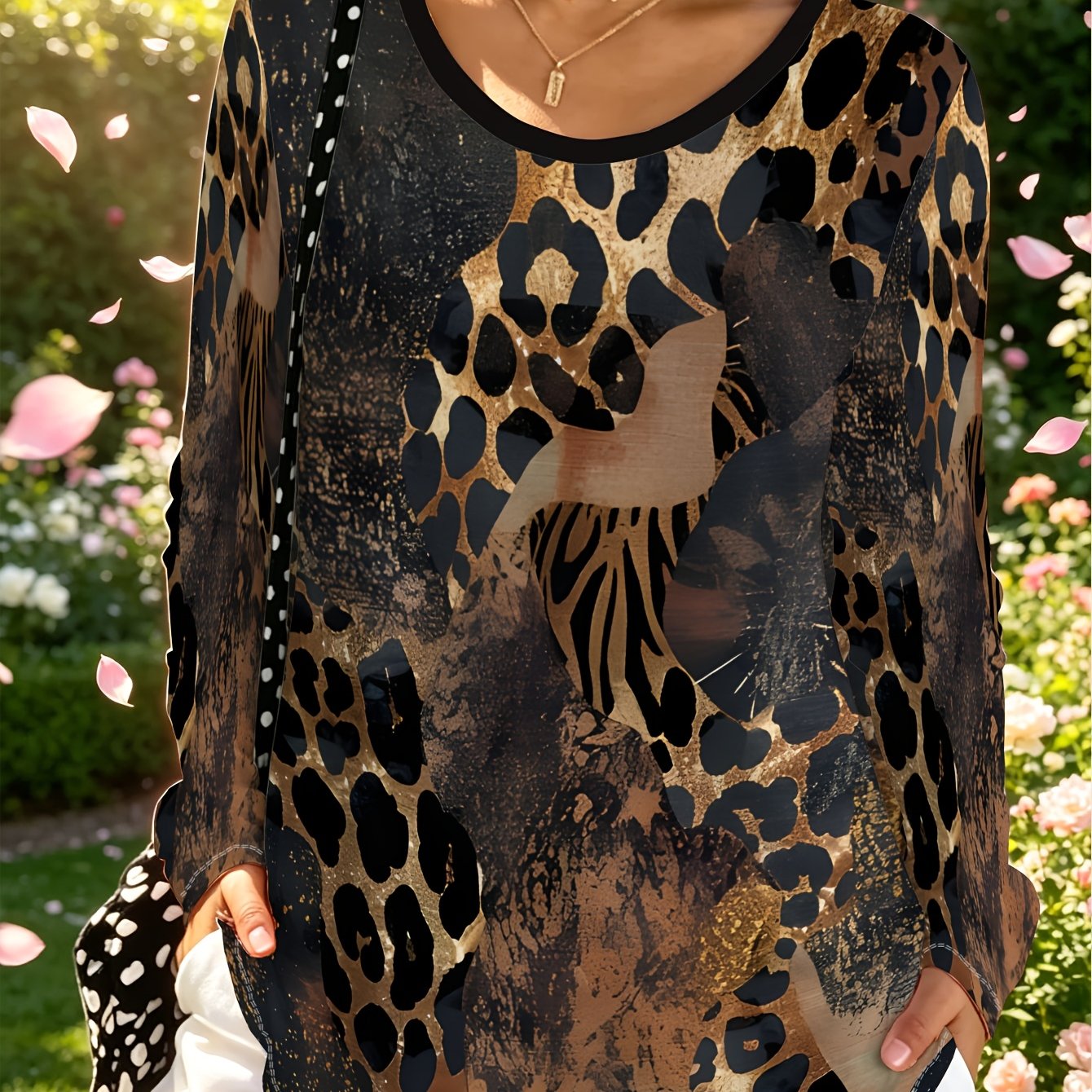 TEMU Plus Size Casual Women's Leopard Print Loose Long Sleeve Top, Women's Fashion Casual Pullover Sweater, Breathable Comfortable All-match Long