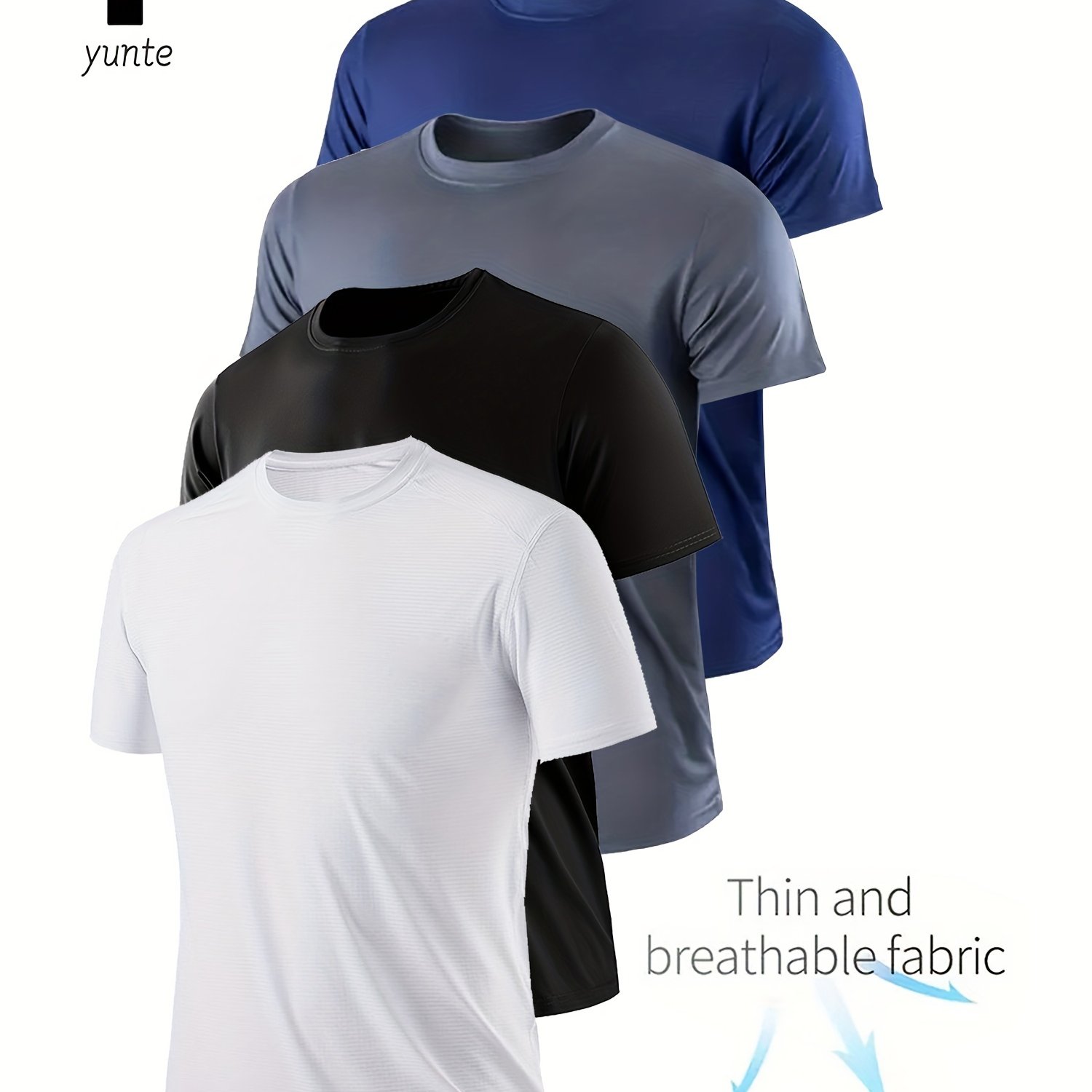 E-shop 4er-Pack Herren-T-Shirts mit Rundhalsausschnitt in gemischten Farben (4 Farben), ultraleicht – schnelltrocknendes, atmungsaktives,