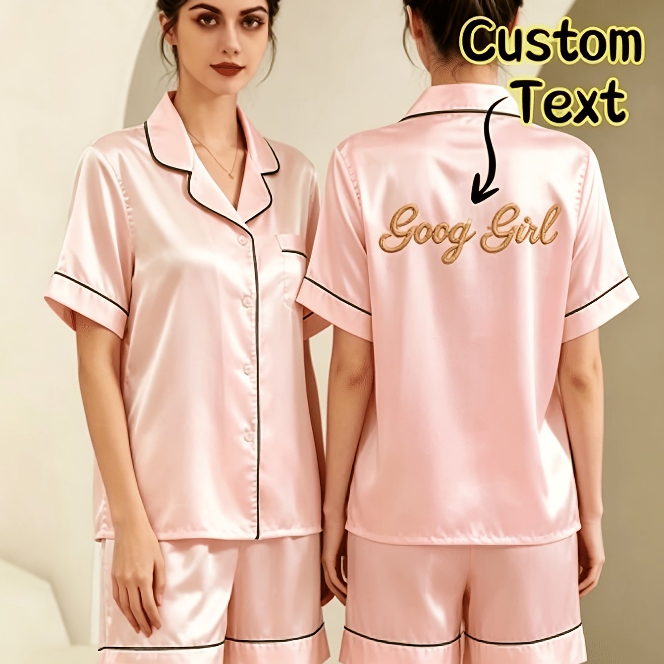 TEMU Pyjama d'été pour femme avec nom brodé personnalisé, Ensemble de vêtements de maison avec broderie personnalisée de , bénédictions, dates de ,
