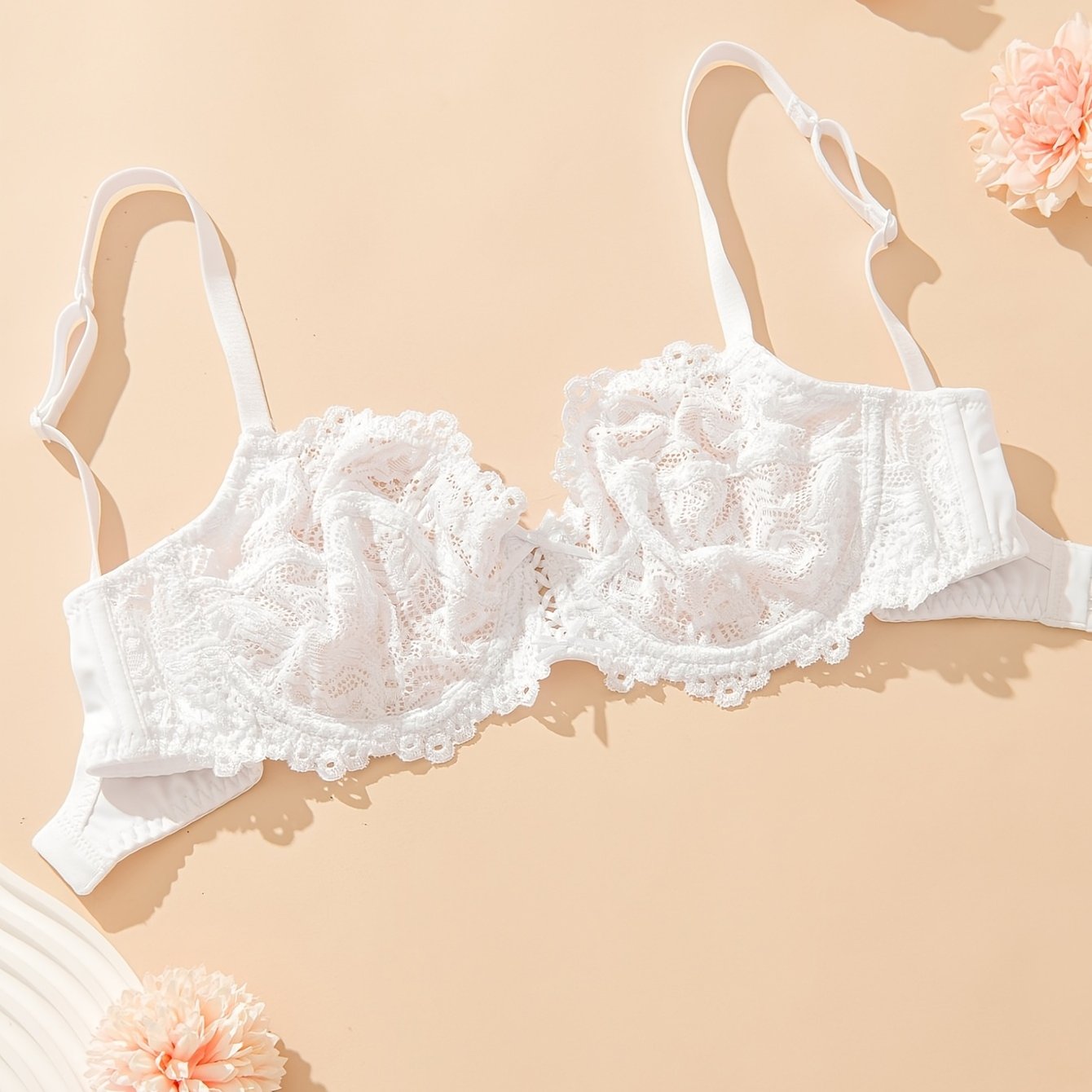 Women's Full Coverage Plus Size Lace Bra With Steel Rims And No Padding, Soft, Comfortable And Breathable Bra Suitable For Daily