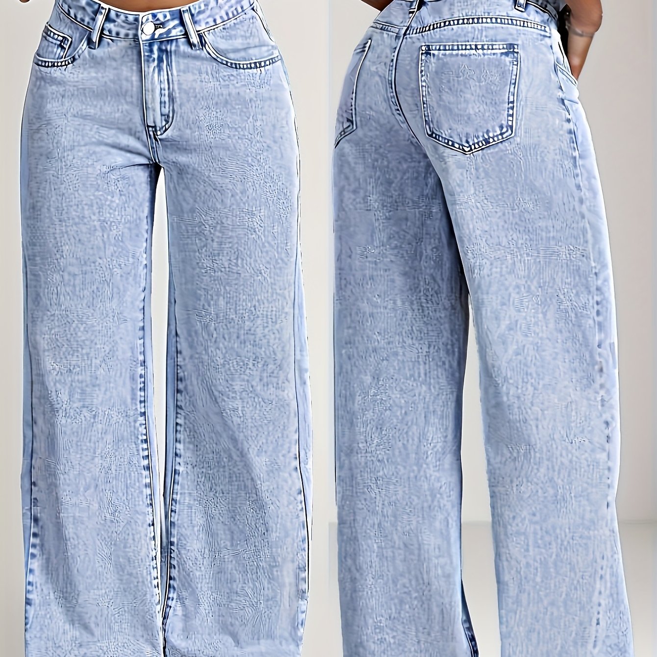 Women's Straight-leg Jeans, Classic Snowflake Wash Wide-leg Pants, Loose And Comfortable, Casual And Elegant, Blue, Gray, Wear, Suitable For Everyone
