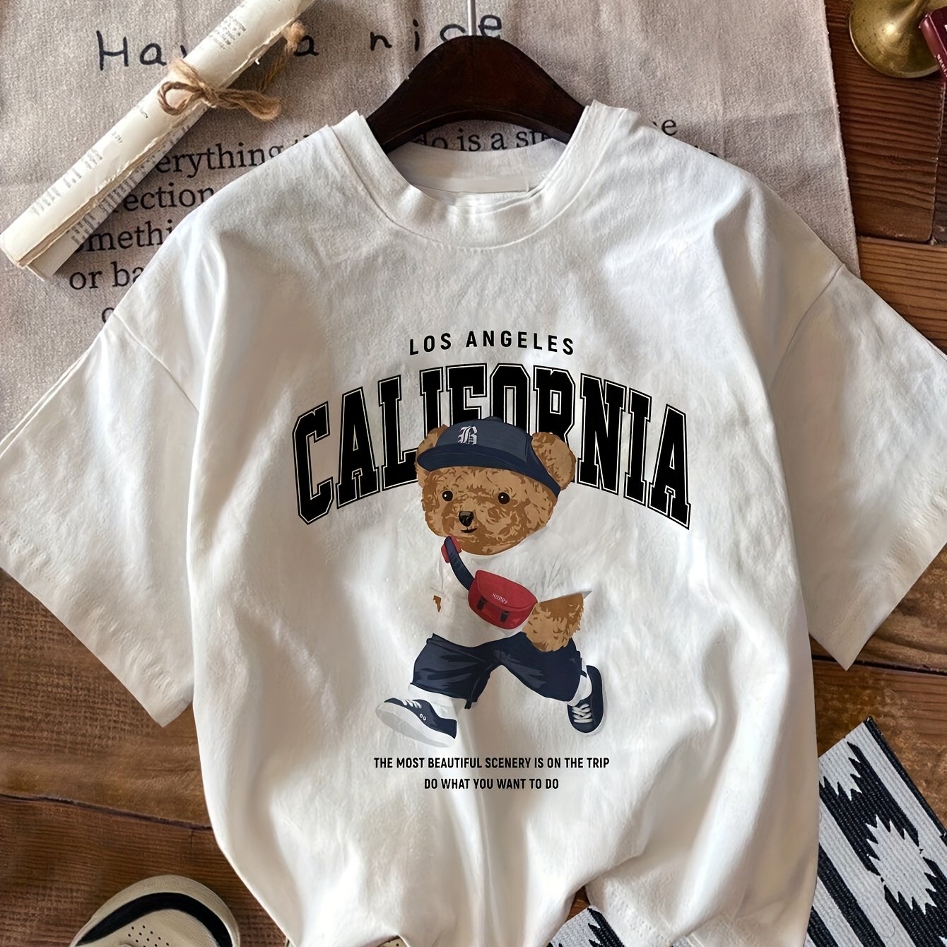 E-shop Damen Kalifornien Bär Grafik T-Shirt - Los Angeles Sport Design, Kurzarm Rundhalsausschnitt, Leichtgewicht Polyester, Frühling/Sommer
