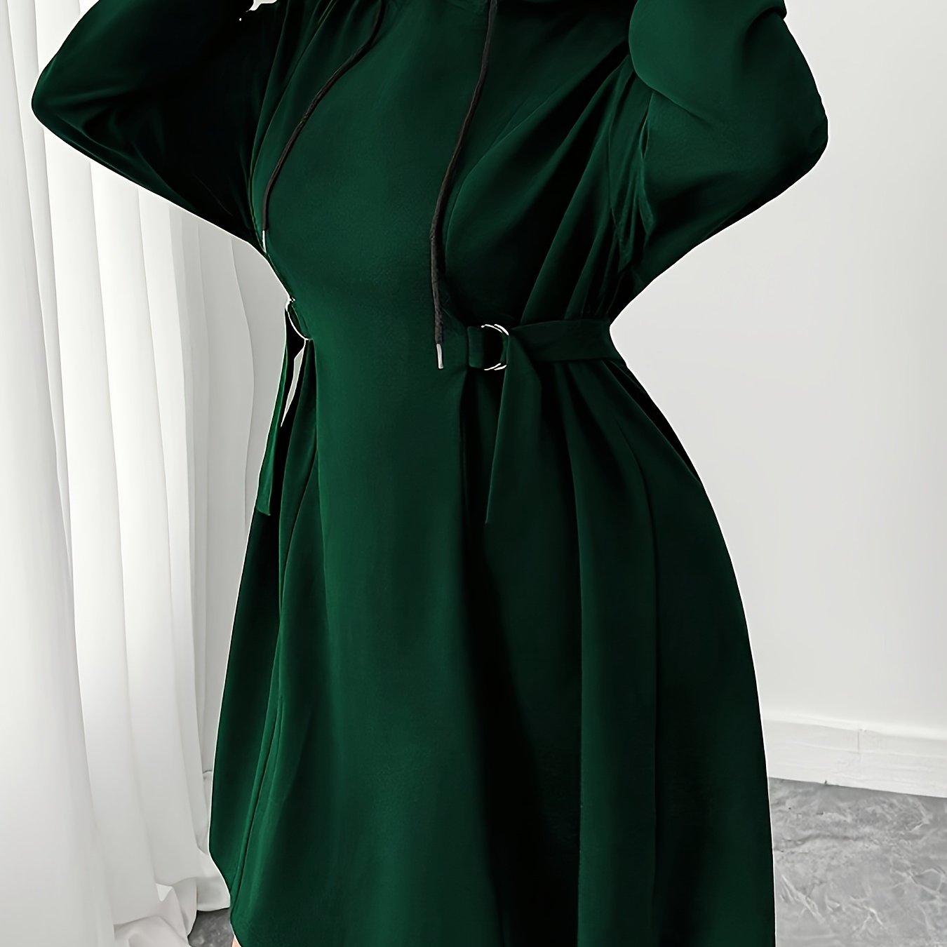 TEMU Plus Size, Plus Size Women's Hooded Dress - Solid Color -line Skirt Dress With Hooded Collar, Machine Washable Winter Dress Suitable For