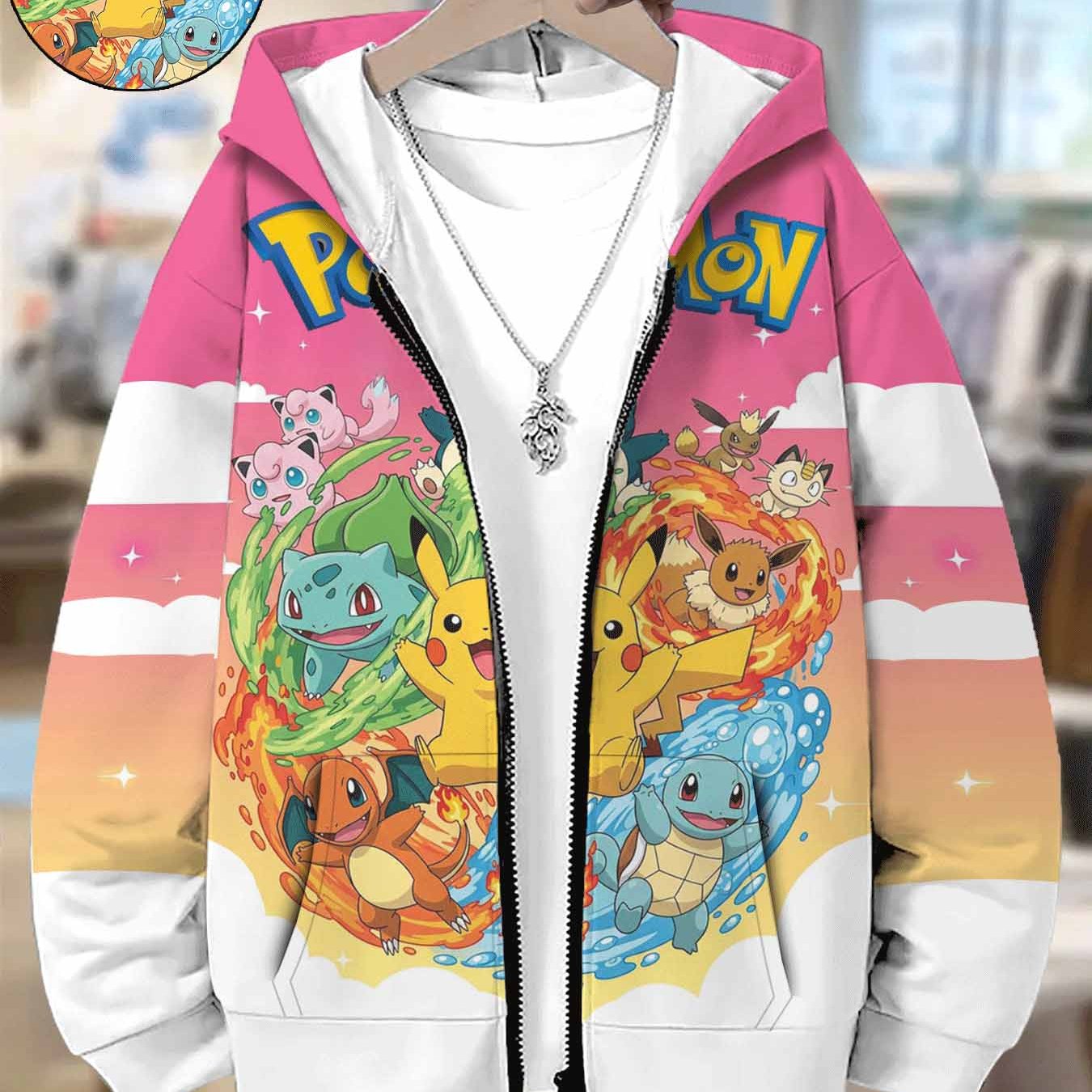 TEMU Girls' Pink Gradient Adventure Cartoon Print Zip-up Hooded Sweatshirt, Featuring Fun Lettering, A Yellow Electric-style , A Blue , An Orange ,