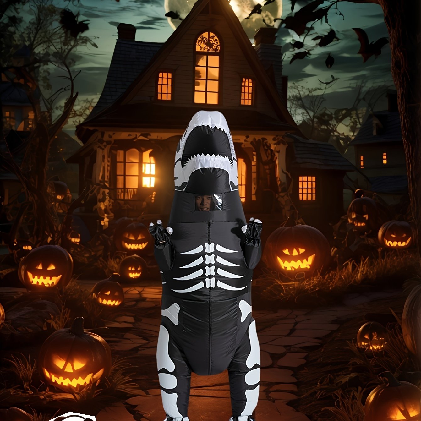 Icidog Halloween Carnival Party Set Skeleton Inflatable Costume, Adult Party Onesie