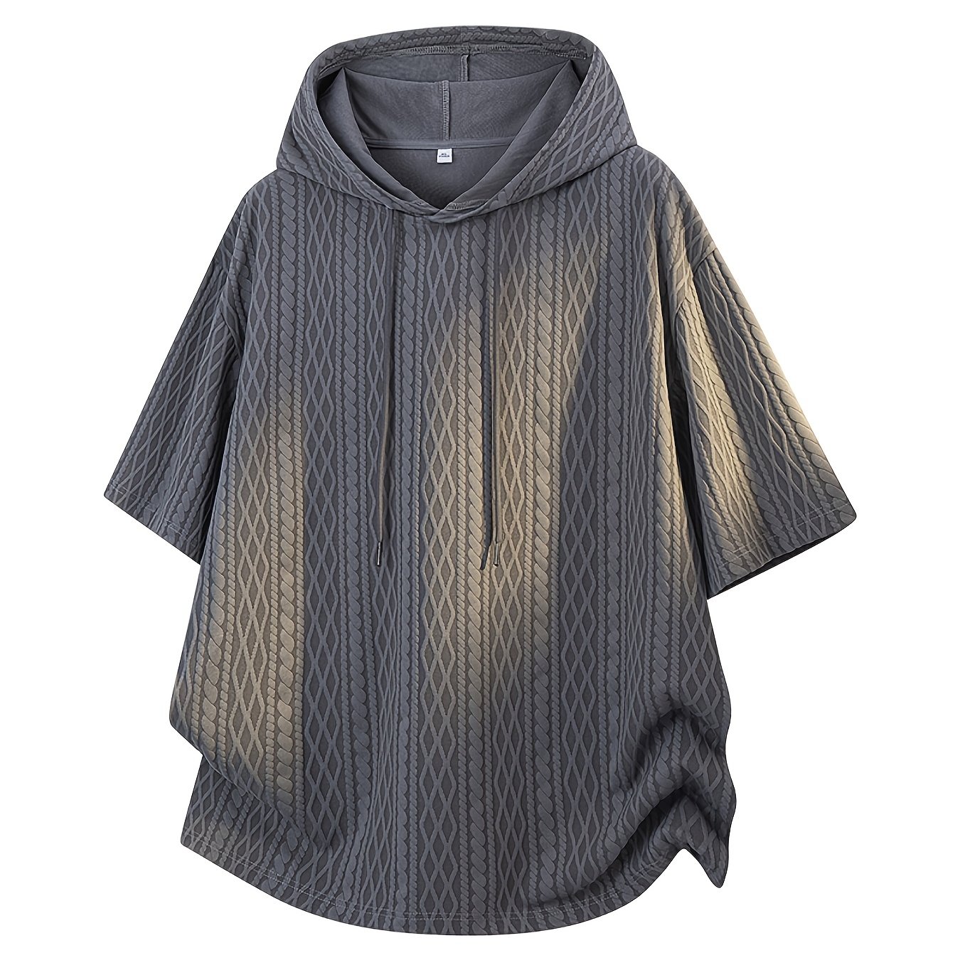 TEMU Men's Summer 3d Diamond Check Textured Hooded T-shirt, Heavyweight Drapey Short Sleeve Sweatshirt