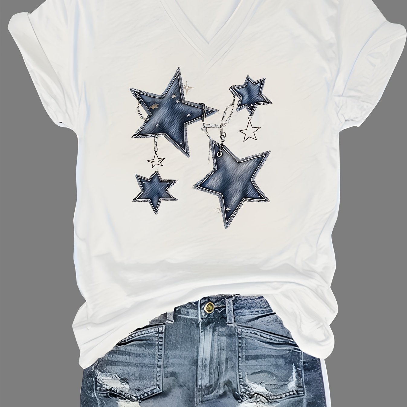 Image of Casual Print Loose Short Sleeve T-shirt