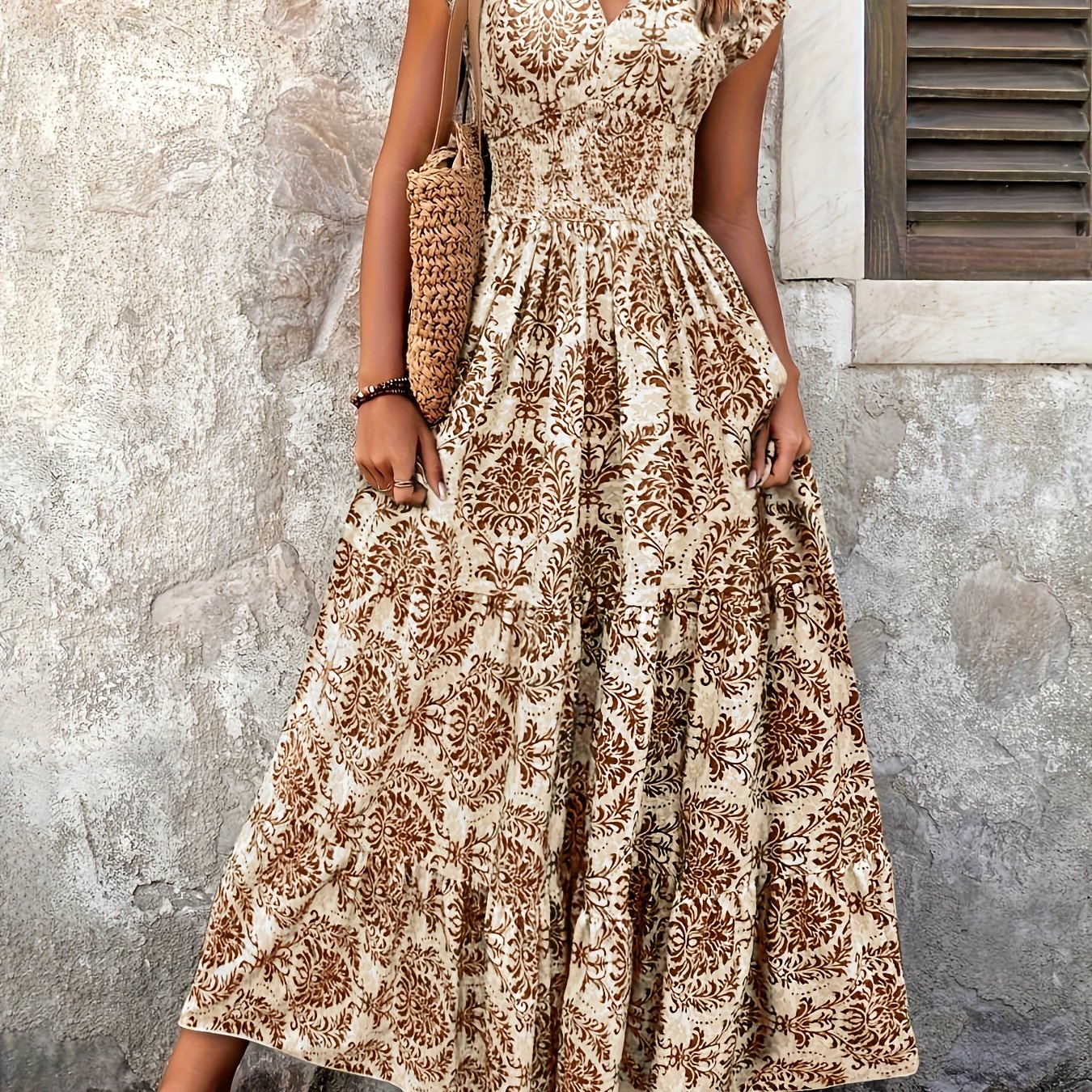 Print Ruffle Hem Dress Super Long Skirt